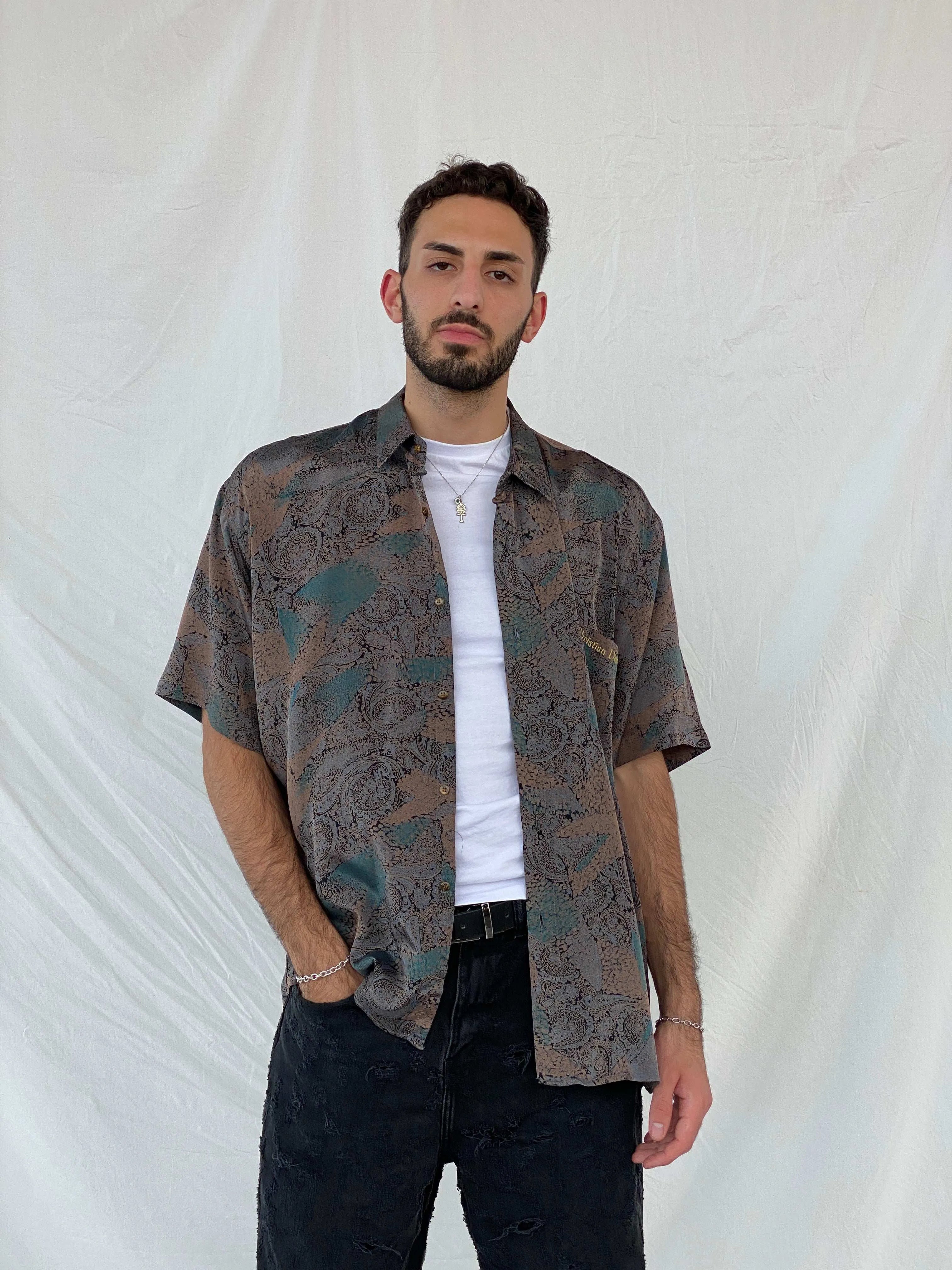 Beautiful Vintage 90s Christian Dior Paris Silk Shirt - L - Balagan Vintage Half Sleeve Shirt 00s, 90s, Awsam, half sleeve shirt, printed shirt, rare find, rare vintage, silk shirt