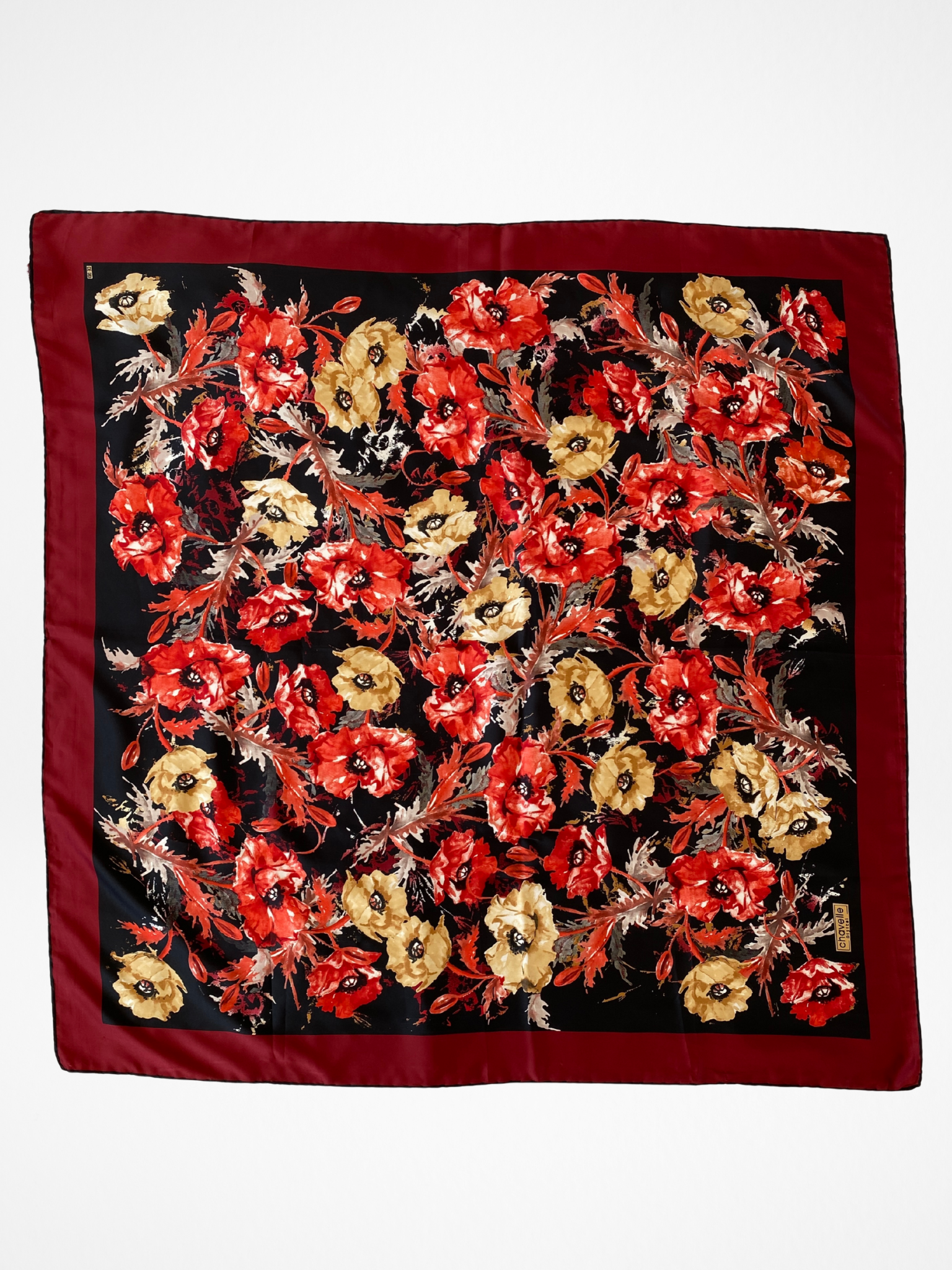 Beautiful Vintage Chavelle Maroon Floral Satin Square Scarf - Balagan Vintage Scarf 00s, multicolored, NEW IN, scarf, summer
