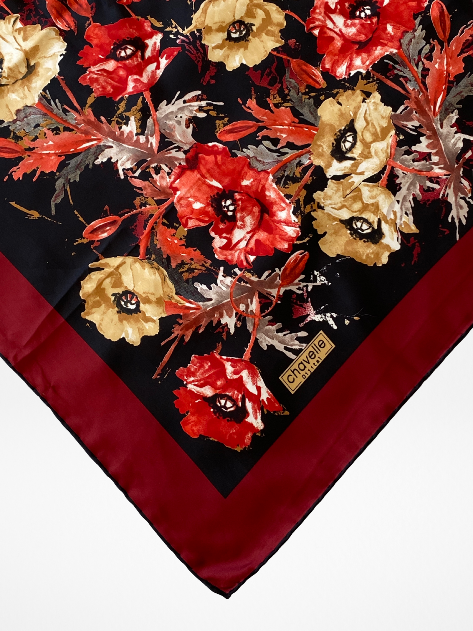 Beautiful Vintage Chavelle Maroon Floral Satin Square Scarf - Balagan Vintage Scarf 00s, multicolored, NEW IN, scarf, summer