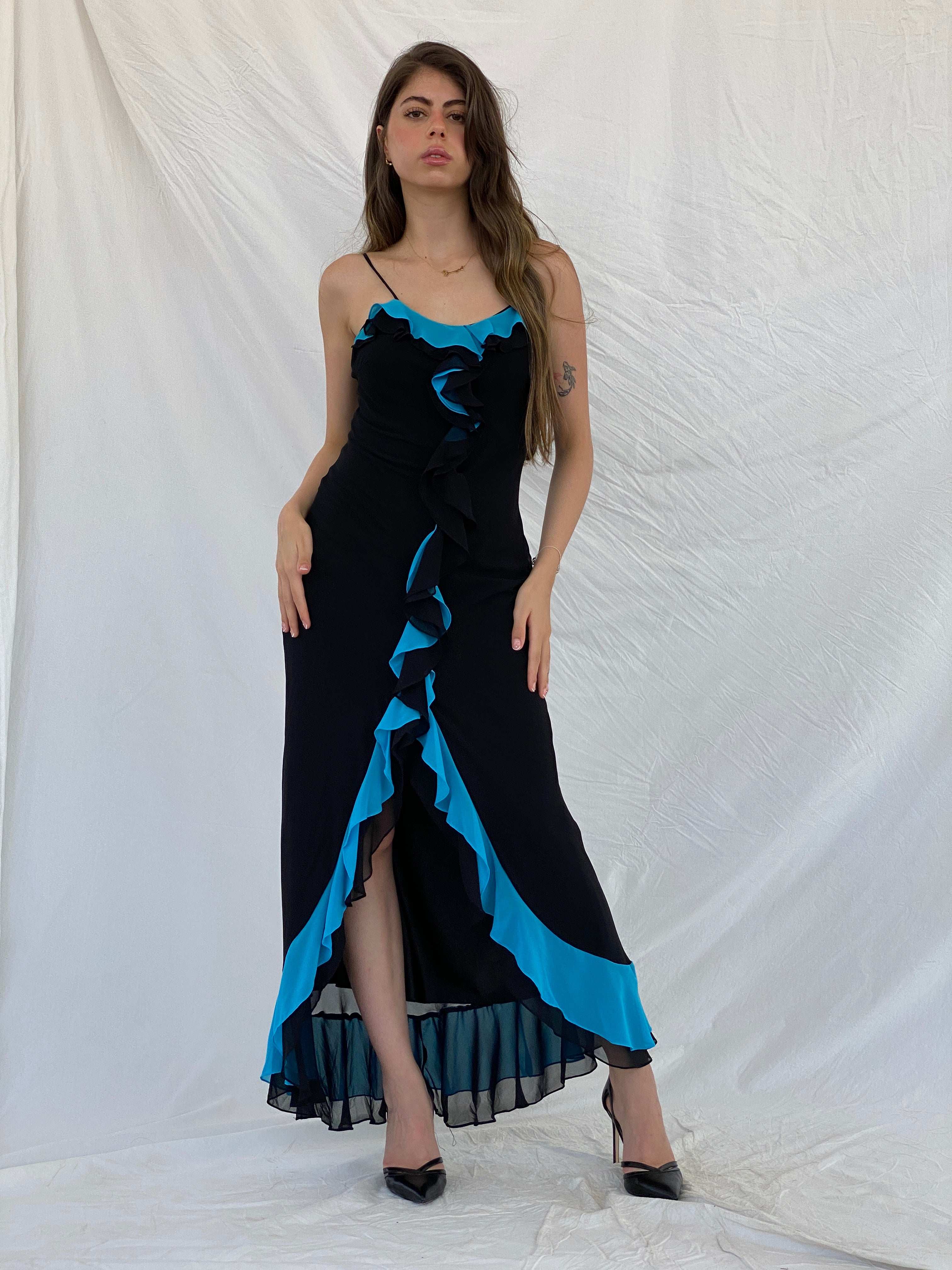 Beautiful Vintage Cicci USA Silk Ruffle Bottom Maxi Dress - S/M - Balagan Vintage Maxi Dress 00s, 90s, formal gown, gown, maxi dress, Mira, Wedding Guest