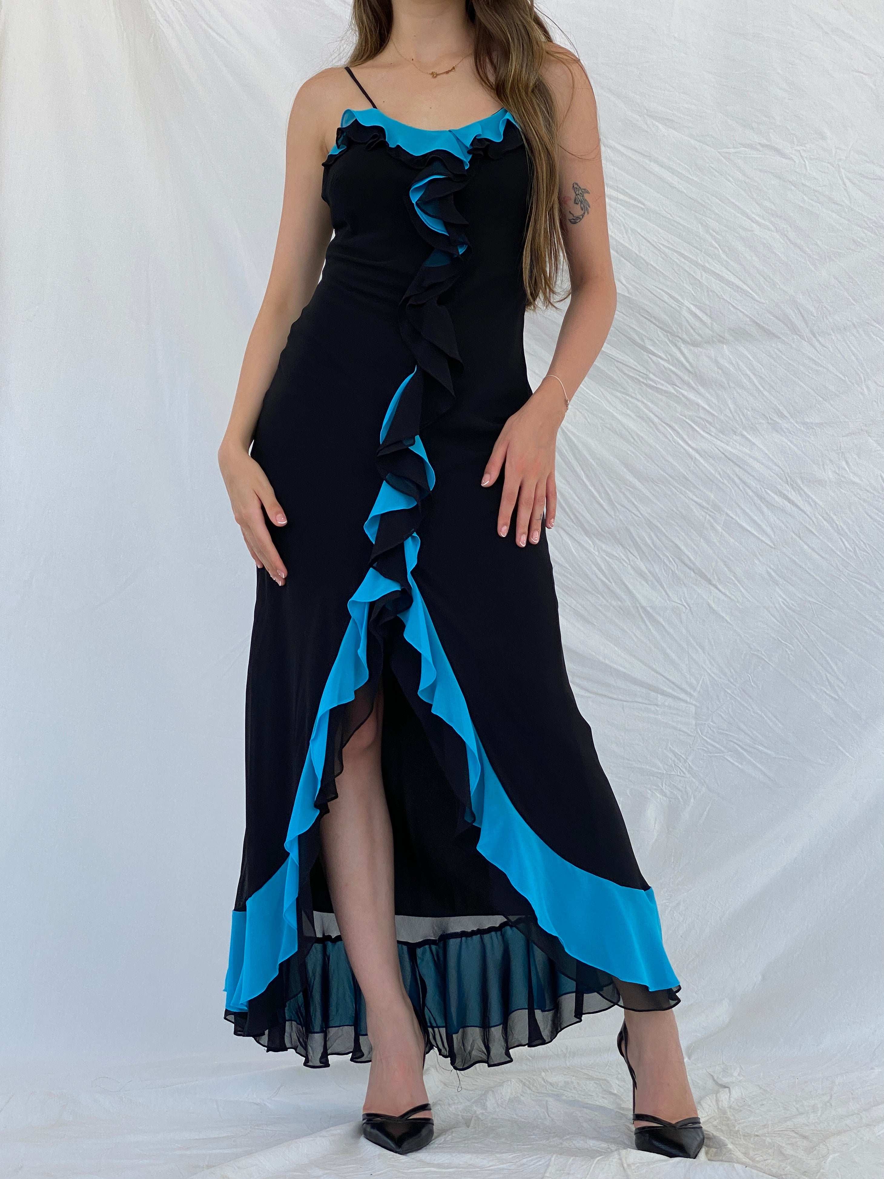 Beautiful Vintage Cicci USA Silk Ruffle Bottom Maxi Dress - S/M - Balagan Vintage Maxi Dress 00s, 90s, formal gown, gown, maxi dress, Mira, Wedding Guest