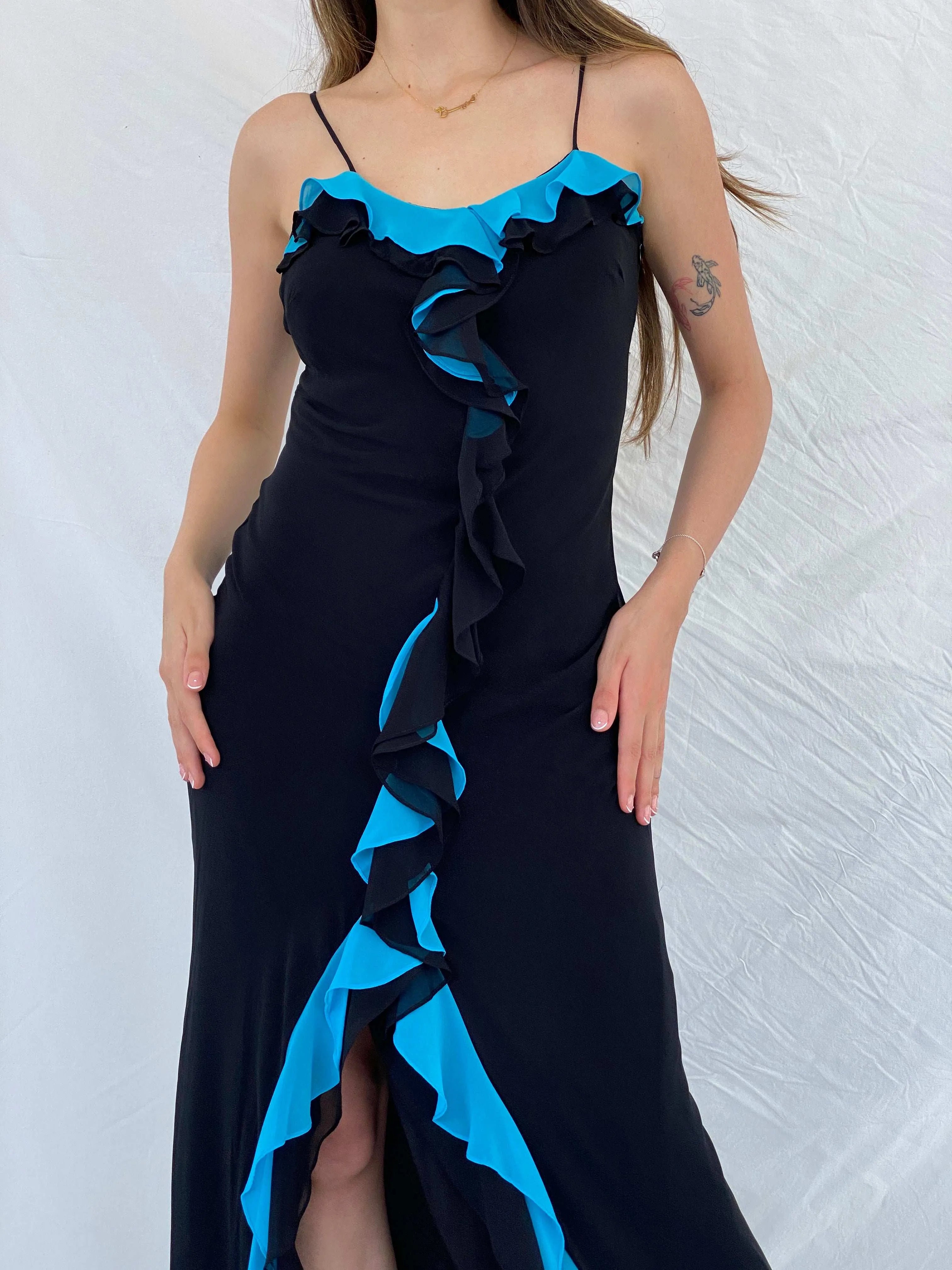 Beautiful Vintage Cicci USA Silk Ruffle Bottom Maxi Dress - S/M - Balagan Vintage Maxi Dress 00s, 90s, Deals, formal gown, gown, maxi dress, Mira, Wedding Guest