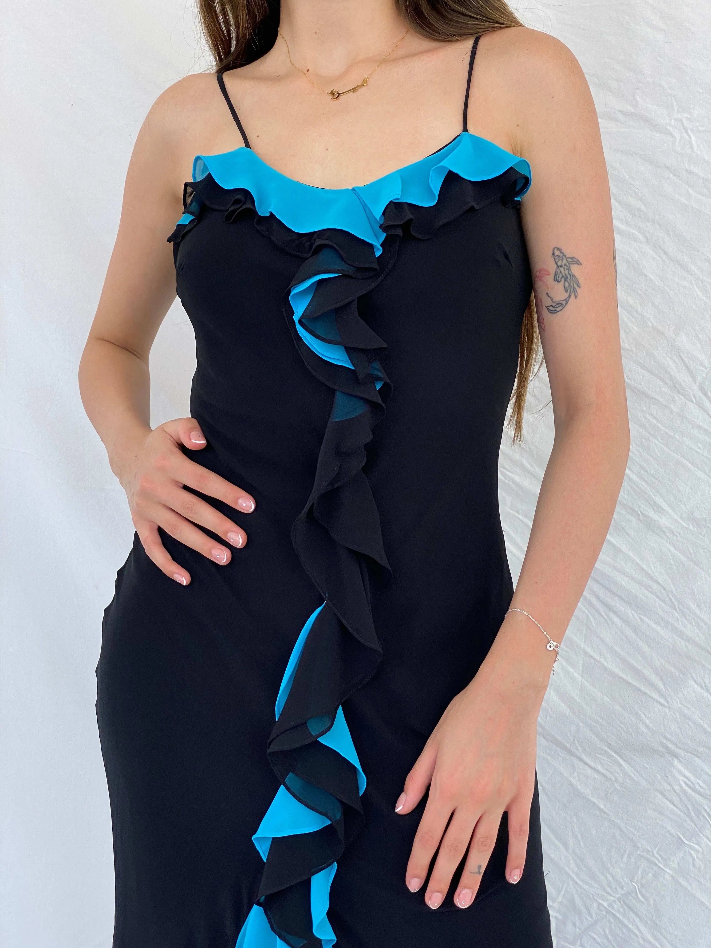 Beautiful Vintage Cicci USA Silk Ruffle Bottom Maxi Dress - S/M - Balagan Vintage Maxi Dress 00s, 90s, Deals, formal gown, gown, maxi dress, Mira, Wedding Guest