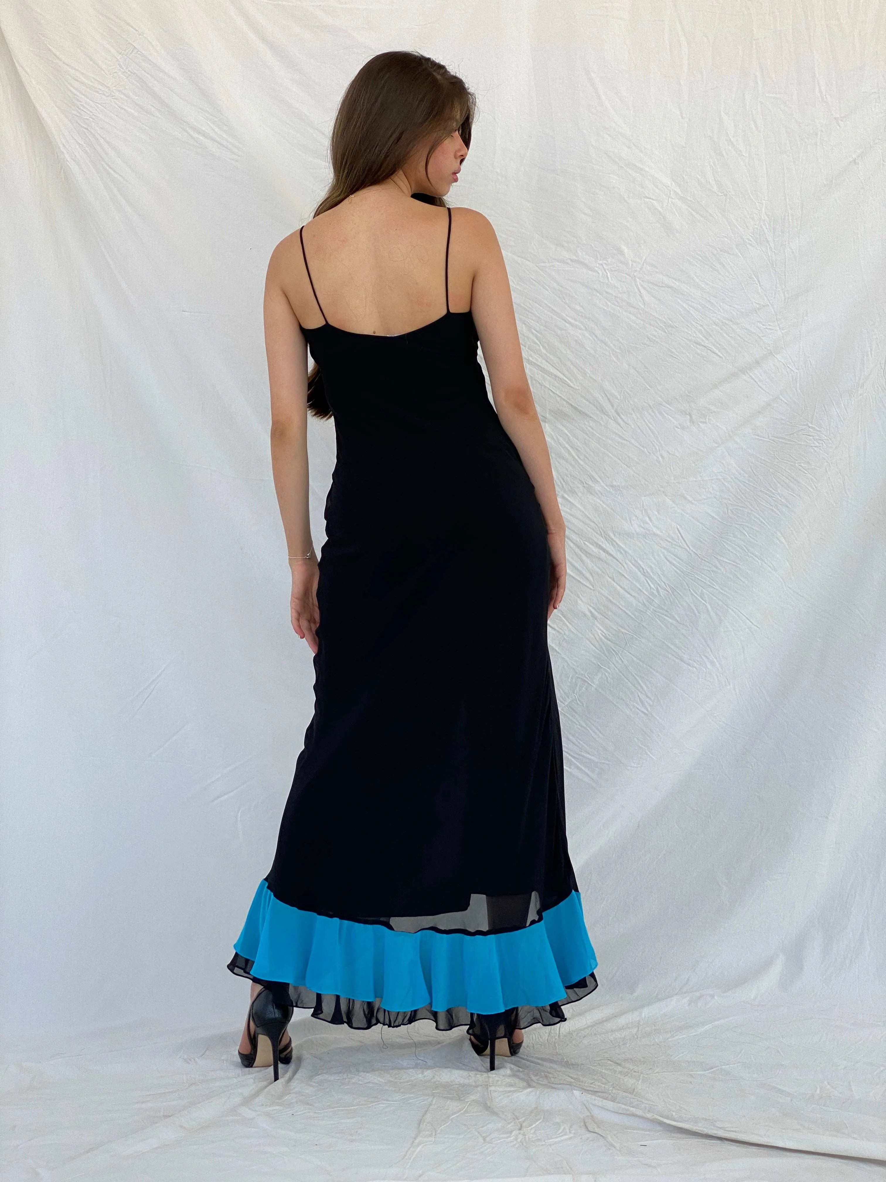 Beautiful Vintage Cicci USA Silk Ruffle Bottom Maxi Dress - S/M - Balagan Vintage Maxi Dress 00s, 90s, Deals, formal gown, gown, maxi dress, Mira, Wedding Guest