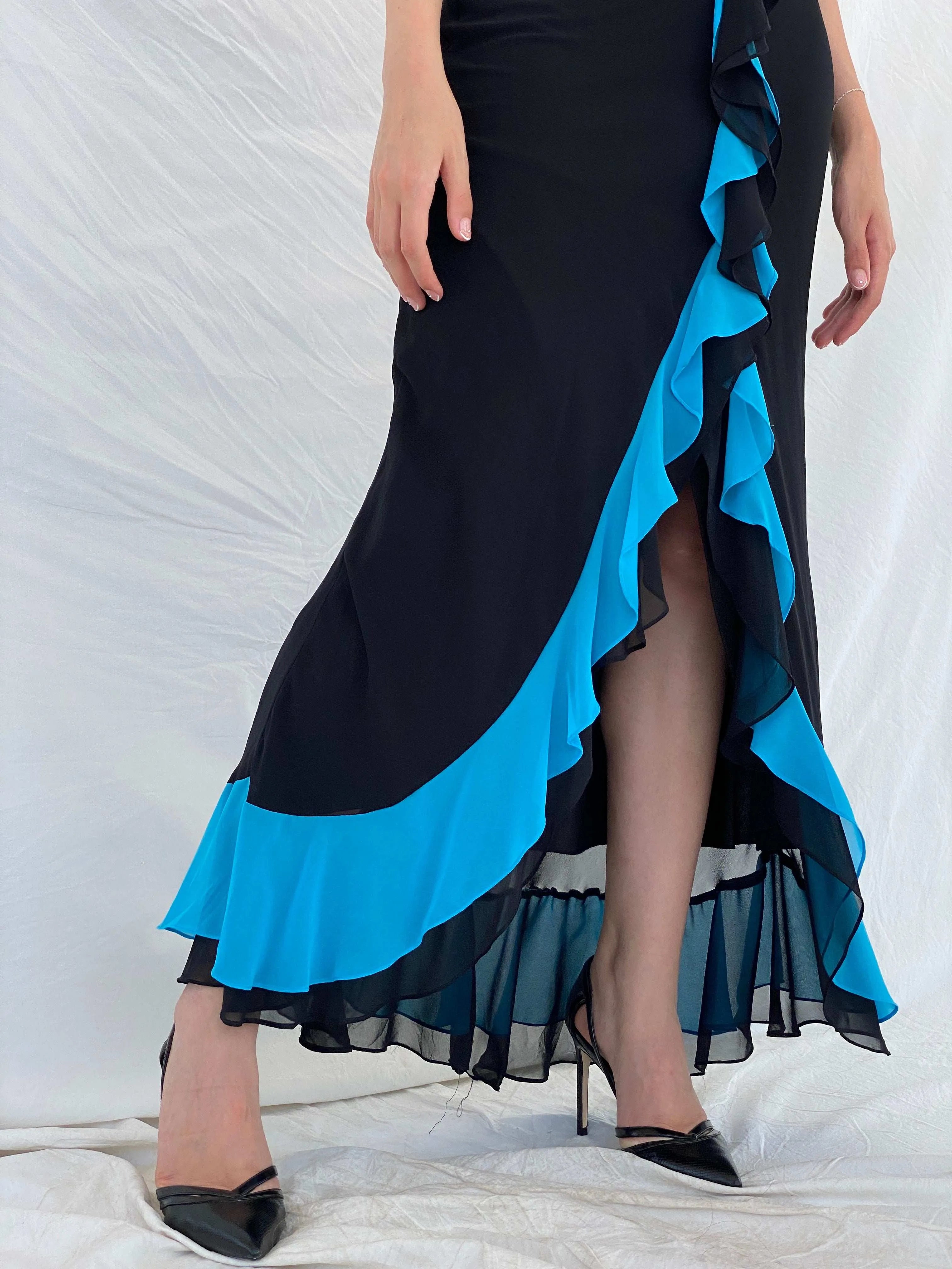 Beautiful Vintage Cicci USA Silk Ruffle Bottom Maxi Dress - S/M - Balagan Vintage Maxi Dress 00s, 90s, Deals, formal gown, gown, maxi dress, Mira, Wedding Guest