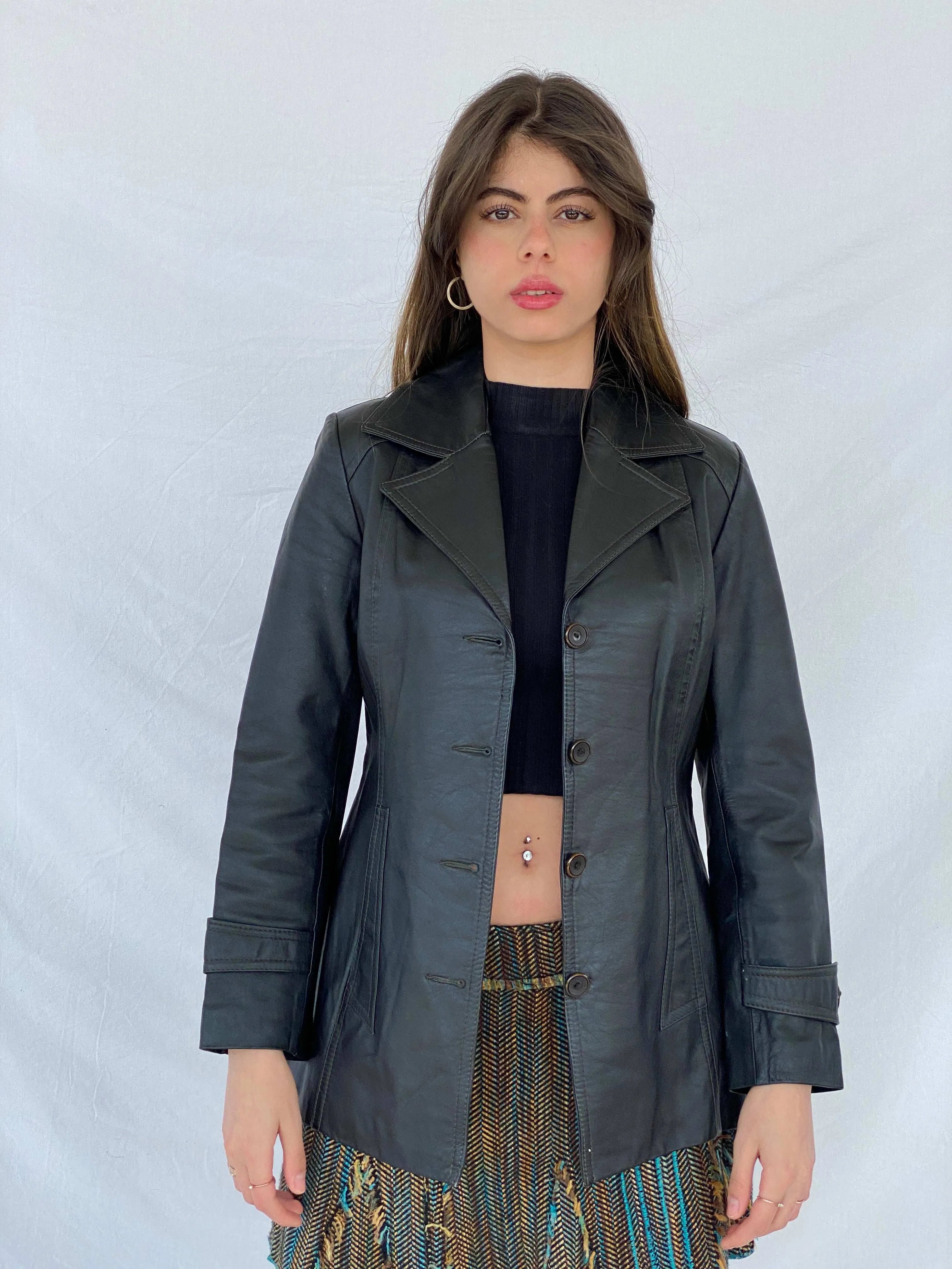 Beautiful Vintage Genuine Leather Black Blazer Jacket - Balagan Vintage Leather Blazer 00s, black leather, coat, genuine leather, genuine leather vest, leather blazer, Mira, vintage coat