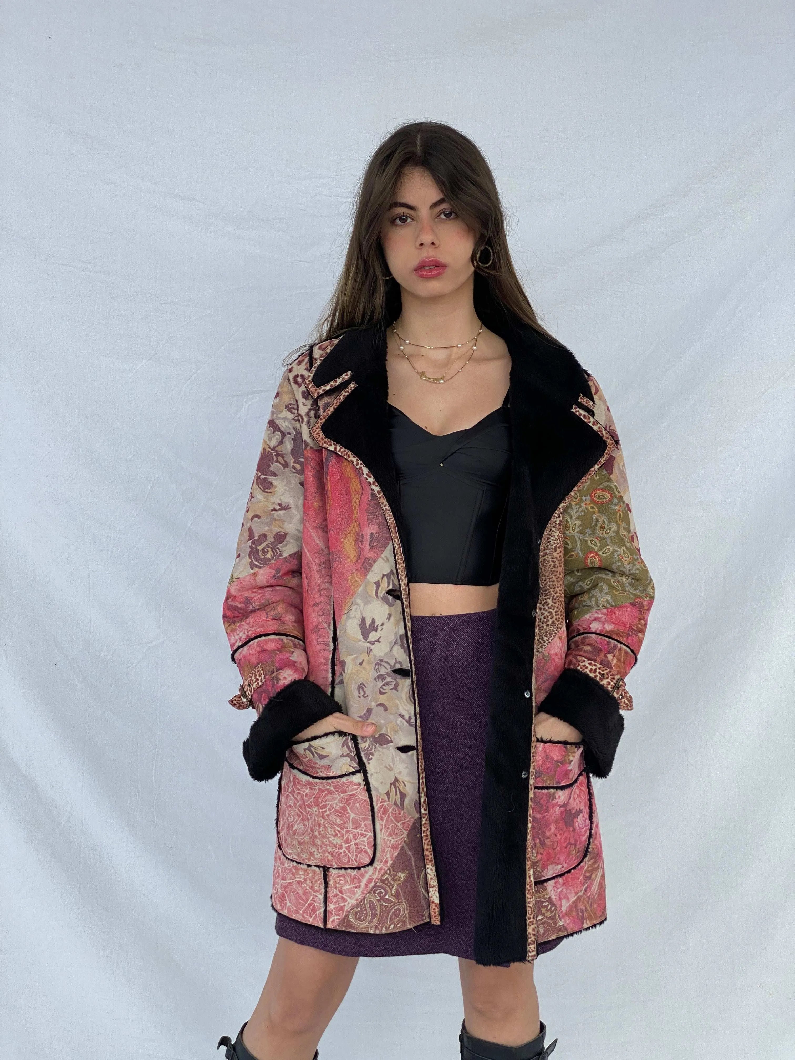 Beautiful Vintage KRISS Sweden Floral Afghan Style Fur-Lined Coat - Size Large - Balagan Vintage Coat 00s, Afghan style, coat, Mira, vintage coat