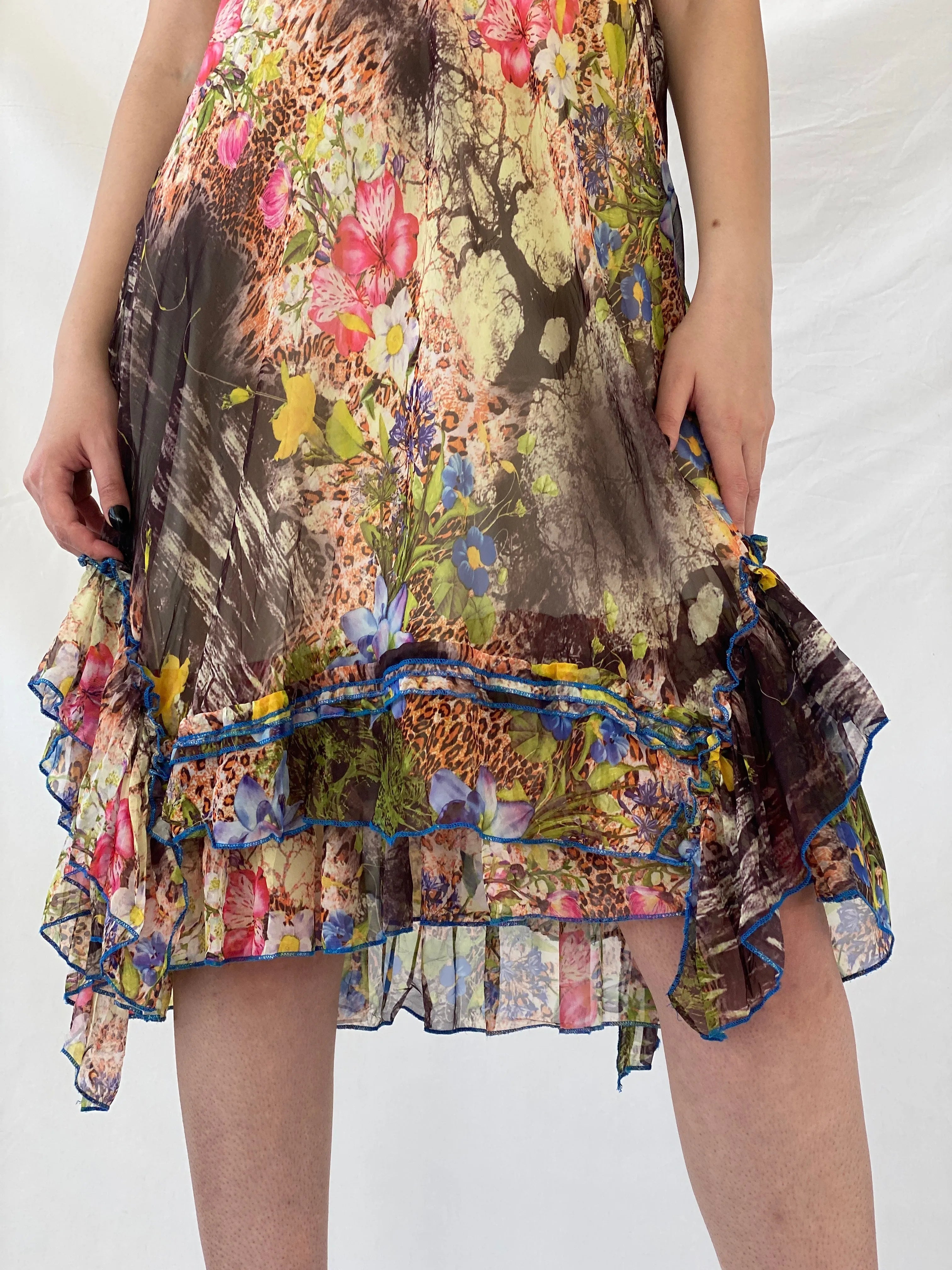 Beautiful Vintage Sensations Pour Elle Floral Multi-Colored Fairy Core Mermaid Midi Layered Dress - L - Balagan Vintage Midi Dress 90s dress, Ayah, dress, midi dress, shimmer