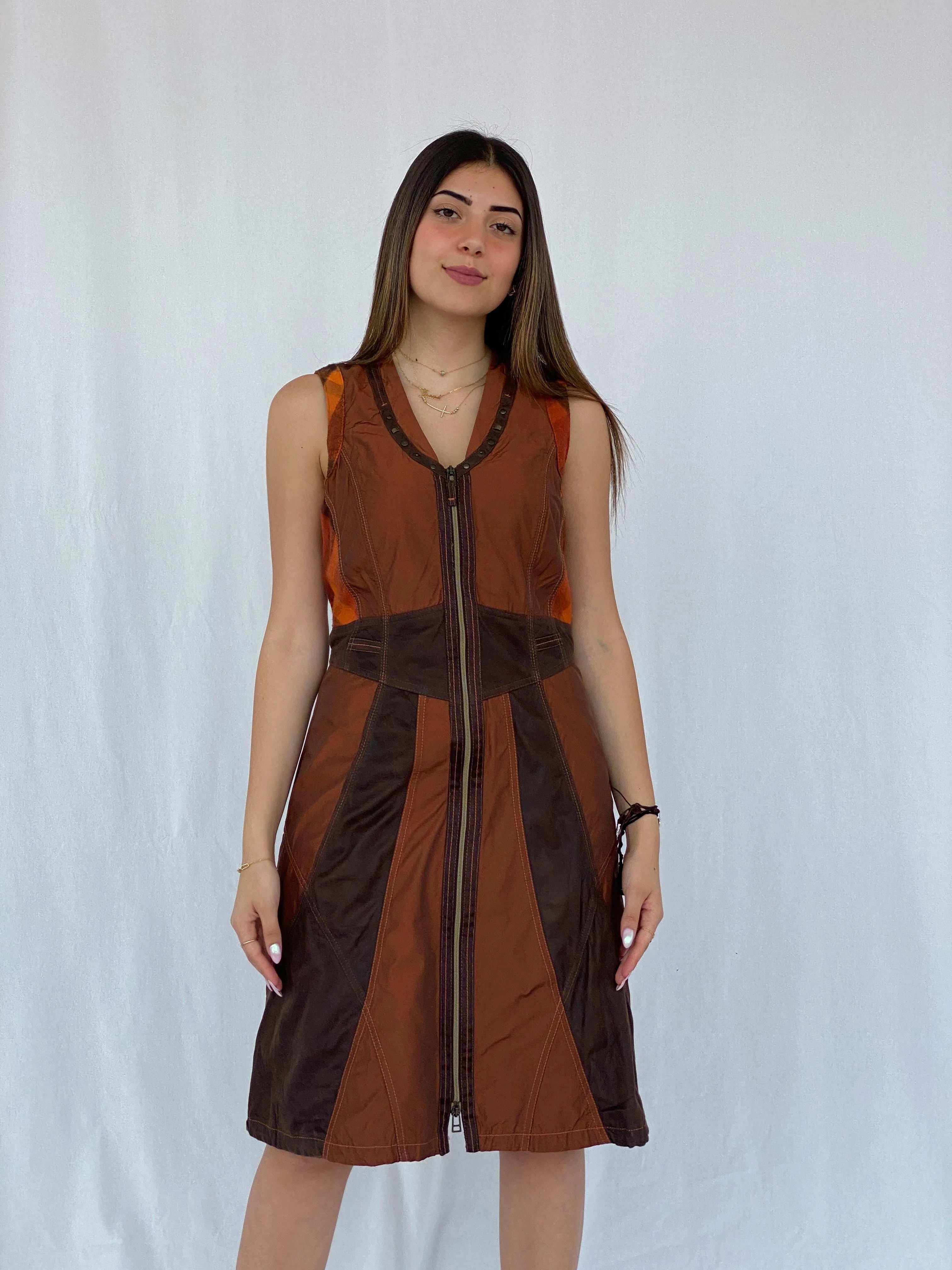 BIBA Patchwork Brown Midi Dress Size M - Balagan Vintage Midi Dress 90s, dress, Juana, midi dress