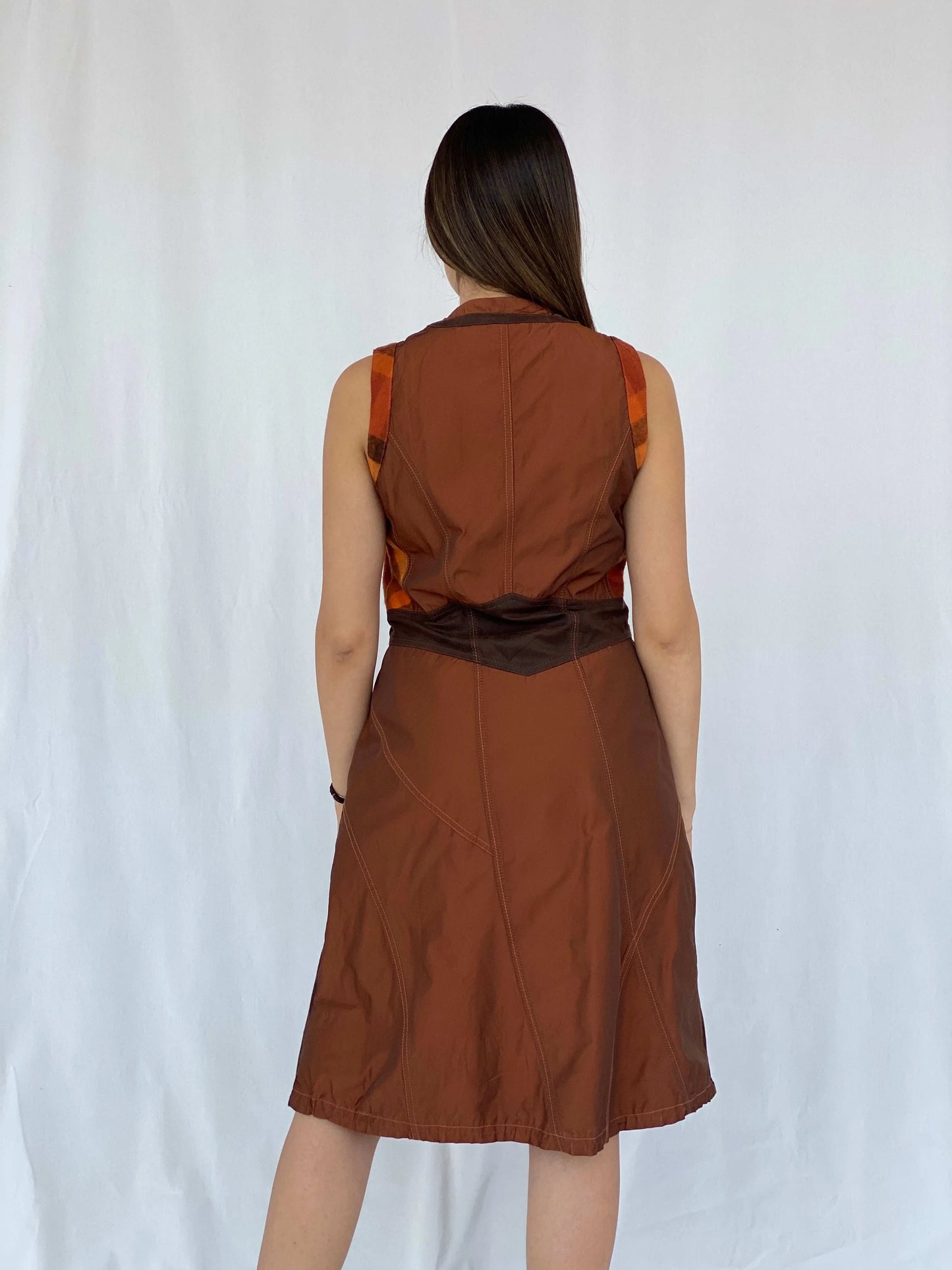 BIBA Patchwork Brown Midi Dress Size M - Balagan Vintage Midi Dress 90s, dress, Juana, midi dress