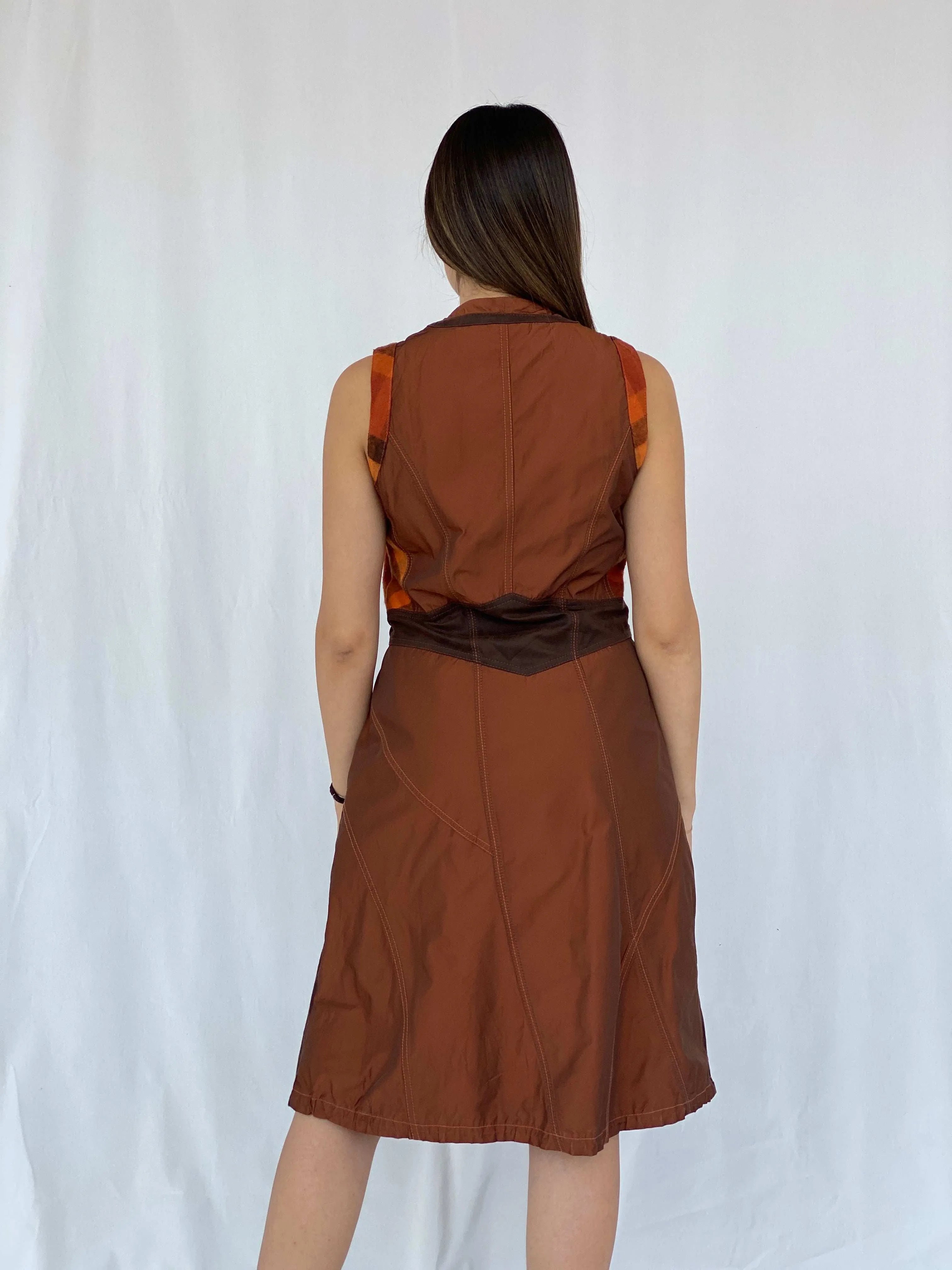 BIBA Patchwork Brown Midi Dress Size M - Balagan Vintage Midi Dress 90s, dress, Juana, midi dress