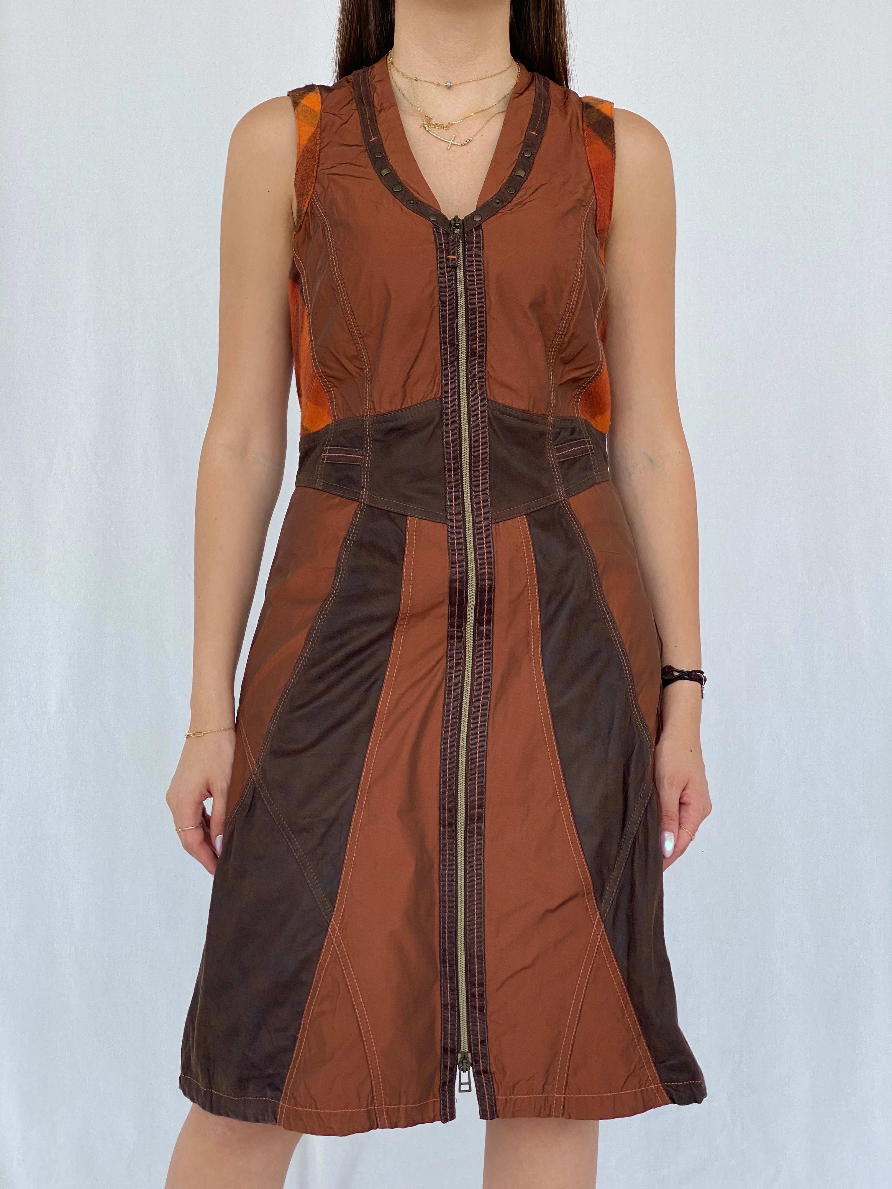 BIBA Patchwork Brown Midi Dress Size M - Balagan Vintage Midi Dress 90s, dress, Juana, midi dress