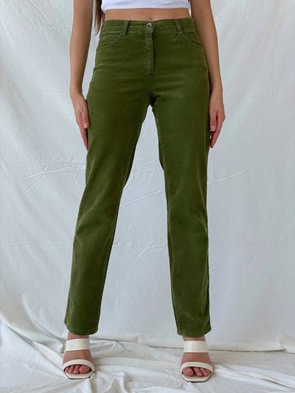 BRAX Carola Green Straight Cut High Rise Corduroy Pants - Balagan Vintage 00s, corduroy pants, Deals, Mira, pants, vintage pants