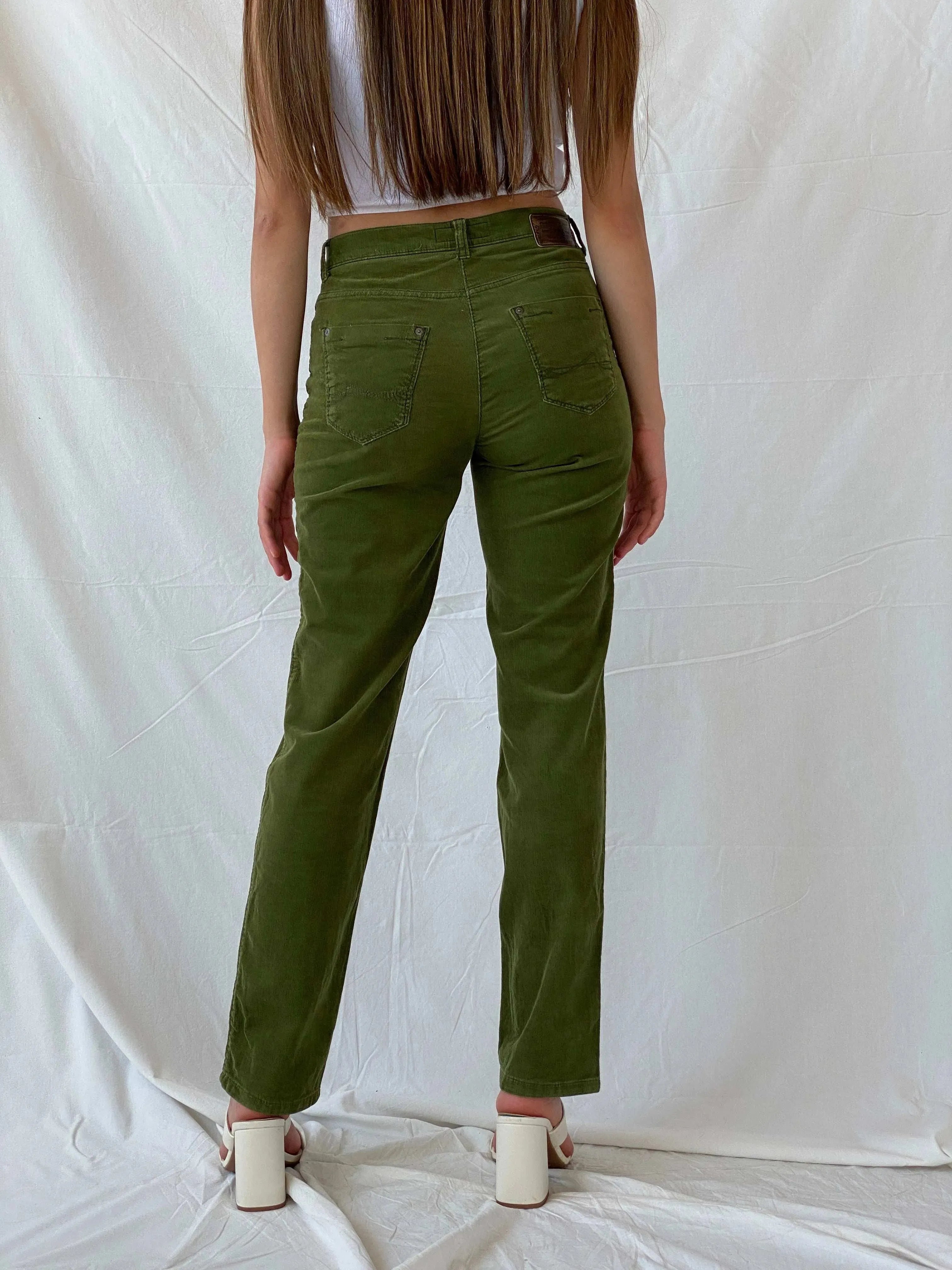 BRAX Carola Green Straight Cut High Rise Corduroy Pants - Balagan Vintage 00s, corduroy pants, Deals, Mira, pants, vintage pants