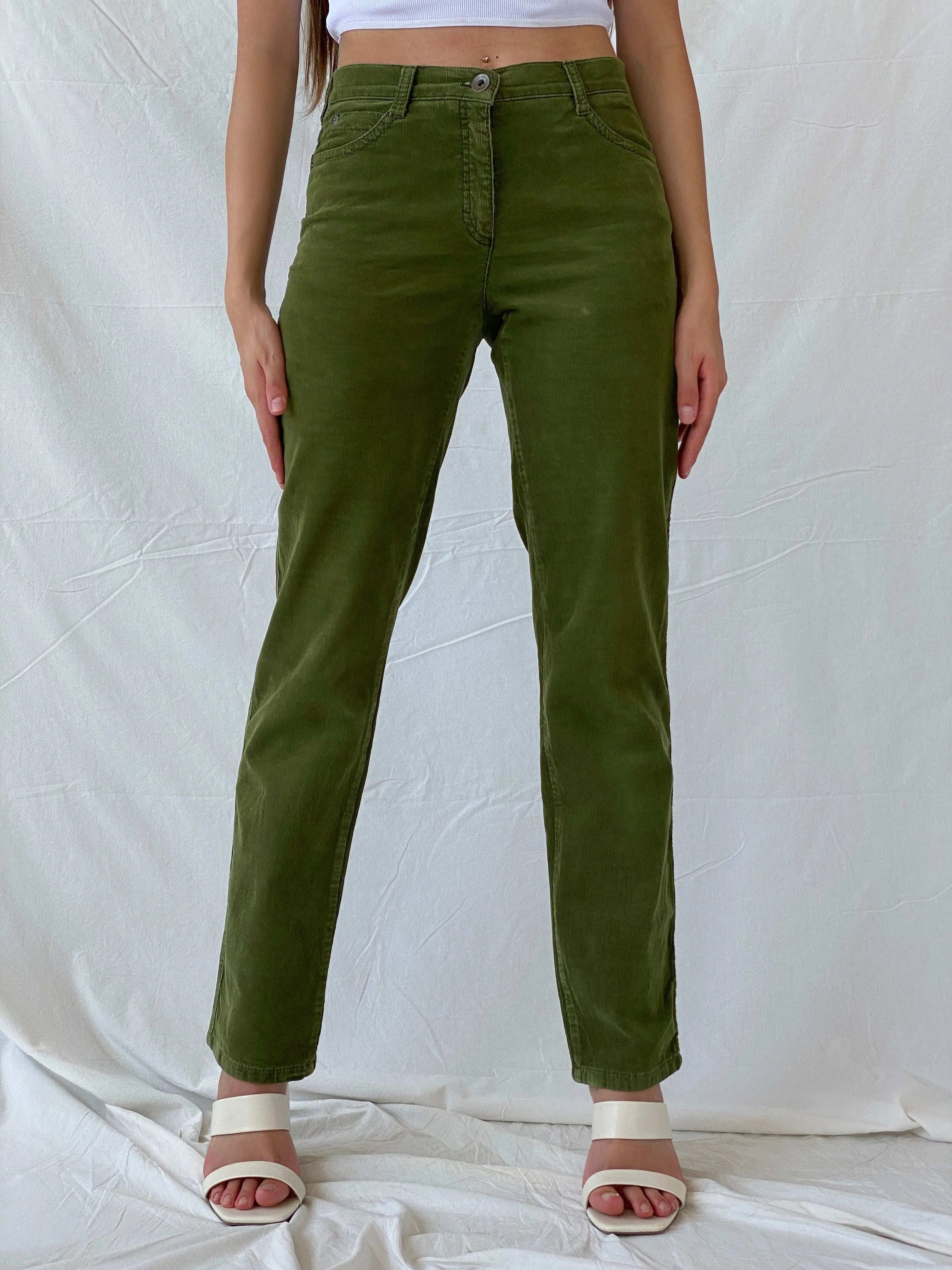 BRAX Carola Green Straight Cut High Rise Corduroy Pants - Balagan Vintage 00s, corduroy pants, Mira, pants, vintage pants