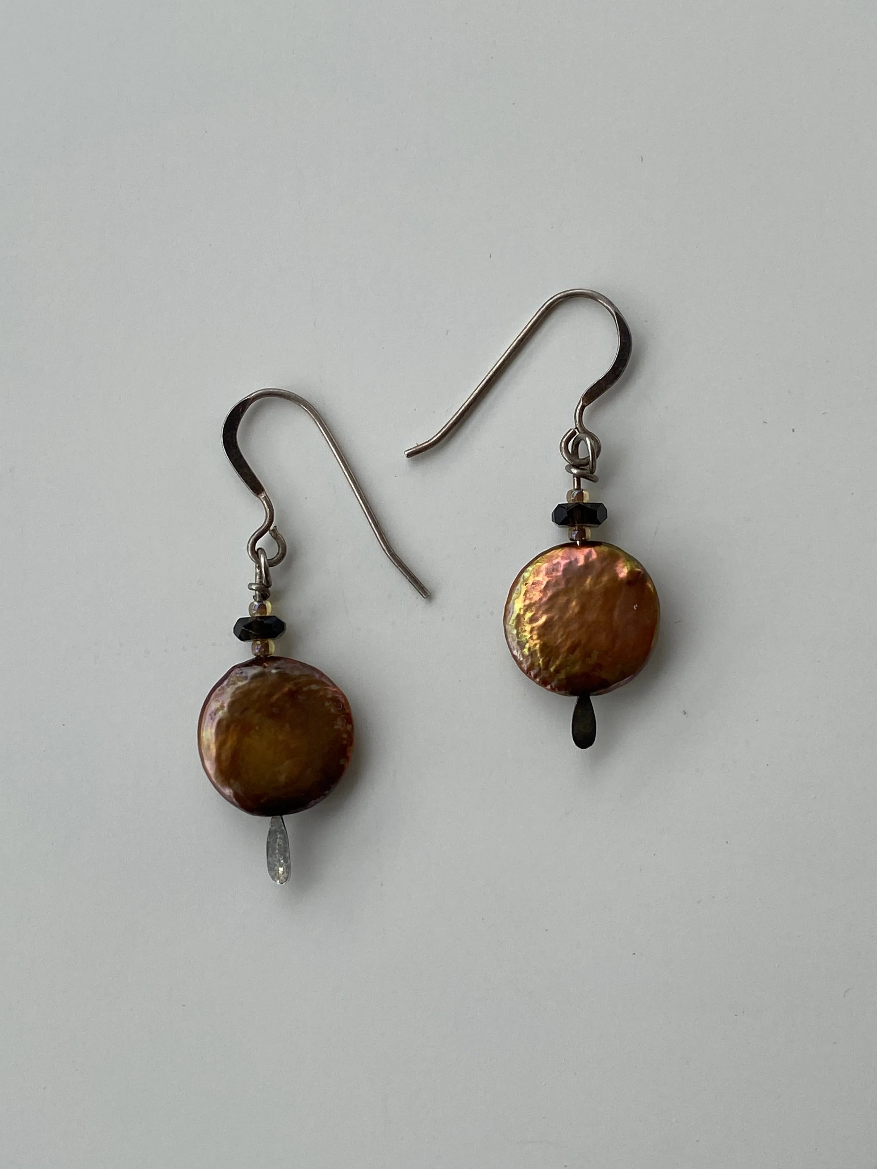 Bronze Freshwater Coin Pearl Drop Earrings - Balagan Vintage Earrings 90s, Earrings
