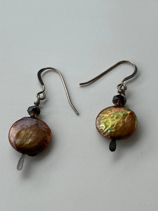 Bronze Freshwater Coin Pearl Drop Earrings - Balagan Vintage Earrings 90s, Earrings