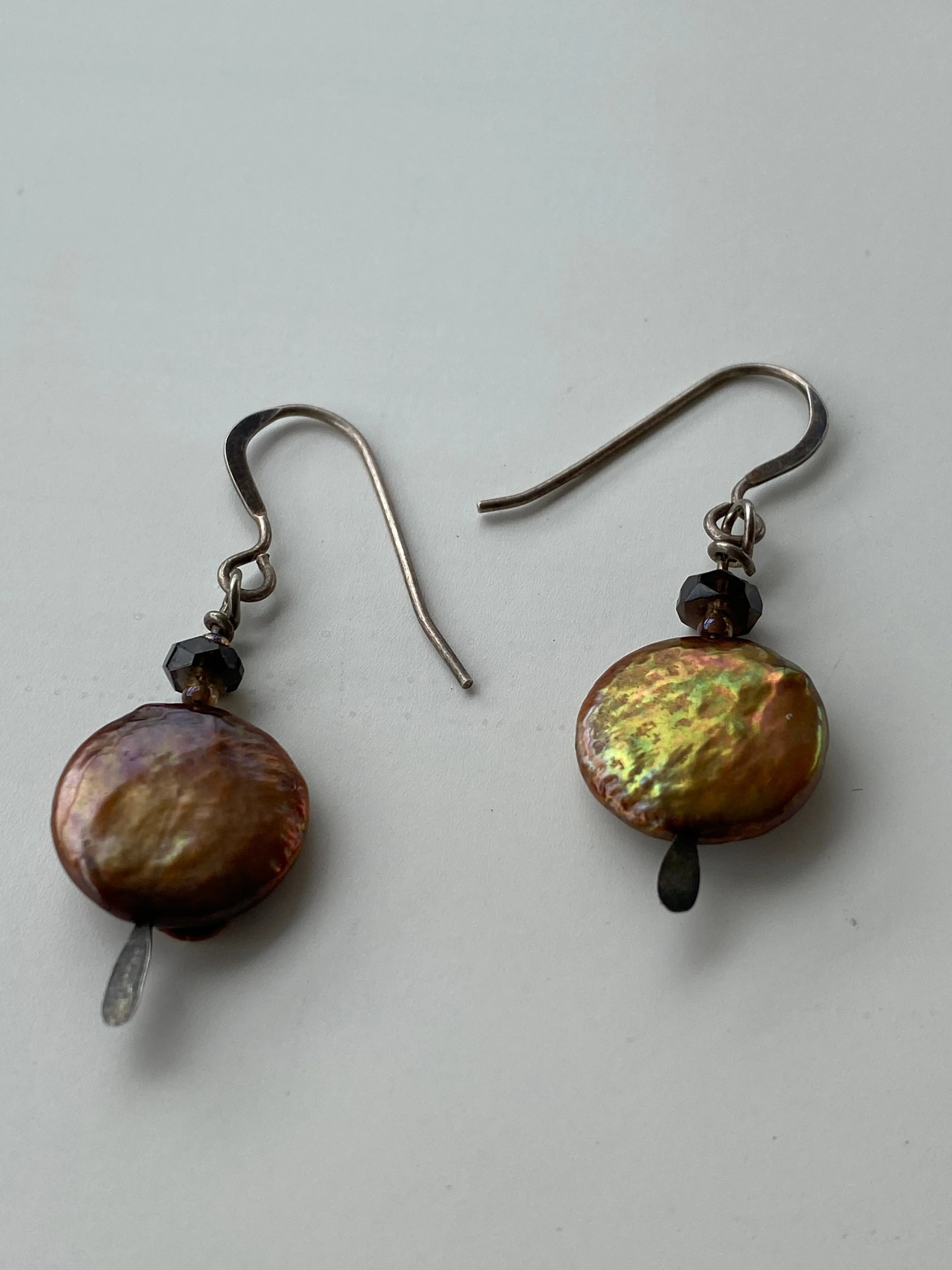 Bronze Freshwater Coin Pearl Drop Earrings - Balagan Vintage Earrings 90s, Earrings