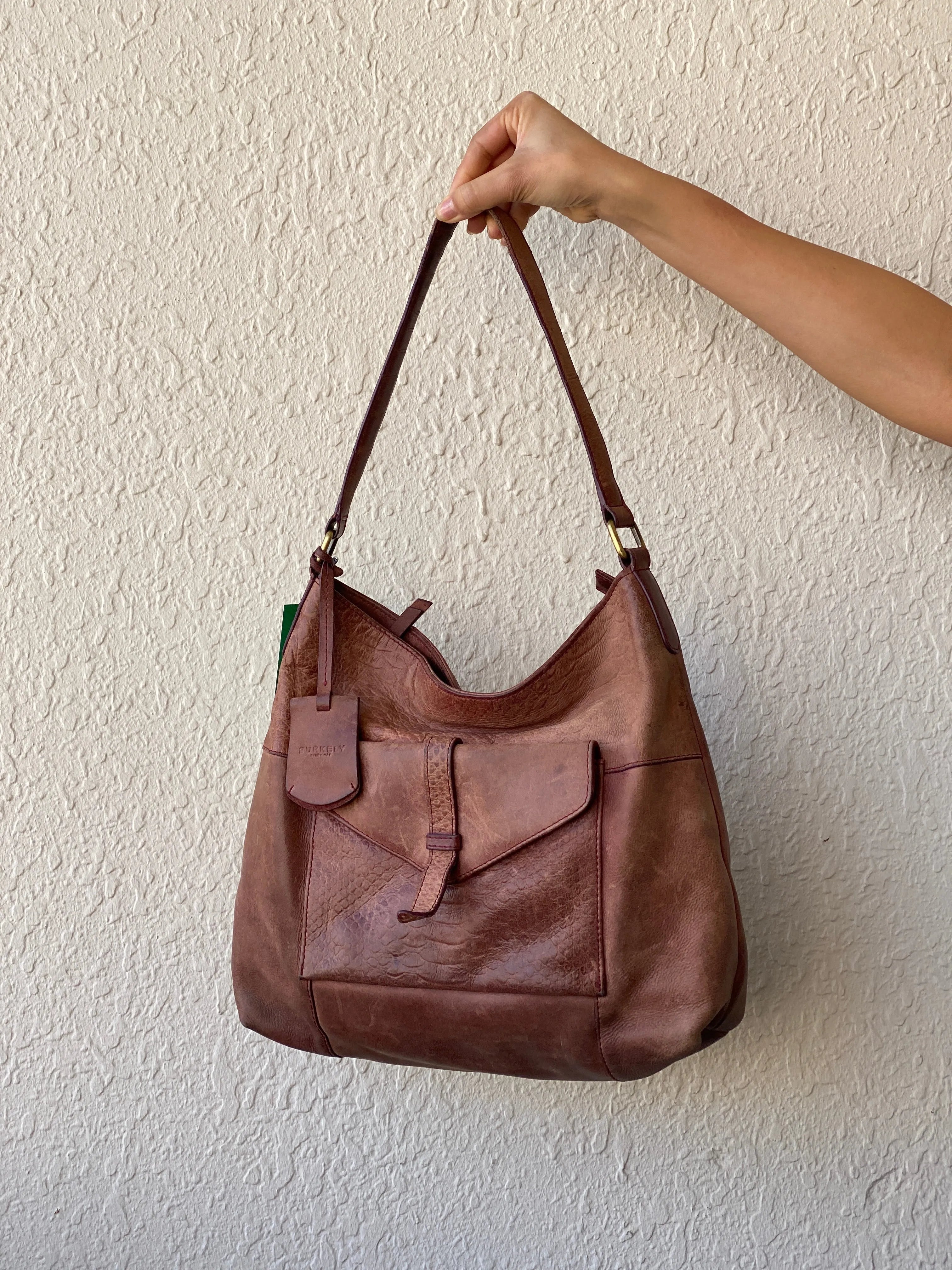 BURKELY Every Day Genuine Brown Leather Shoulder Bag - Balagan Vintage Handbags 90s, bag, brown leather, genuine leather, shoulder bag