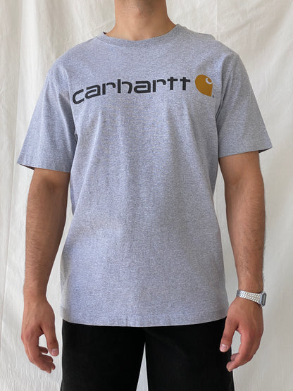 Carhartt Core Logo Men’s Loose Fit Gray Heavyweight Cotton T-shirt - M - Balagan Vintage Half Sleeve Top 90s, cotton, men top, NEW IN, Ramez, summer