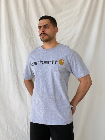 Carhartt Core Logo Men’s Loose Fit Gray Heavyweight Cotton T-shirt - M - Balagan Vintage Half Sleeve Top 90s, cotton, men top, NEW IN, Ramez, summer