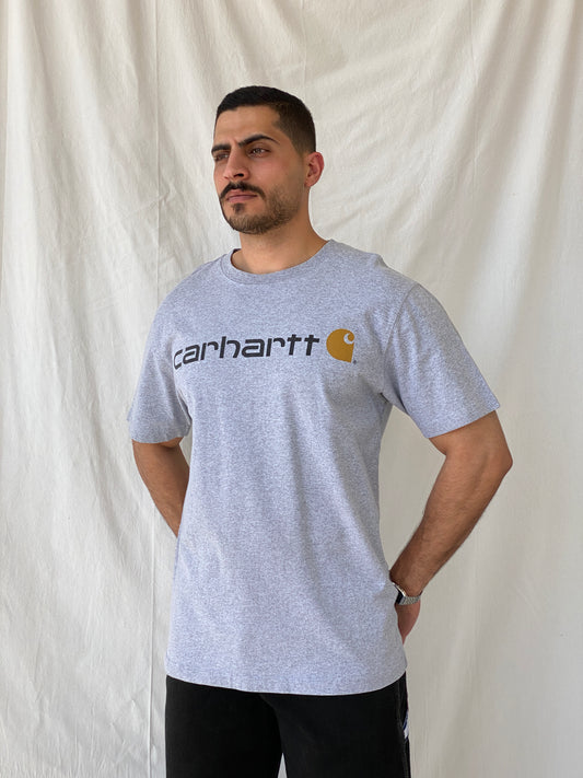 Carhartt Core Logo Men’s Loose Fit Gray Heavyweight Cotton T-shirt - M - Balagan Vintage Half Sleeve Top 90s, cotton, men top, NEW IN, Ramez, summer