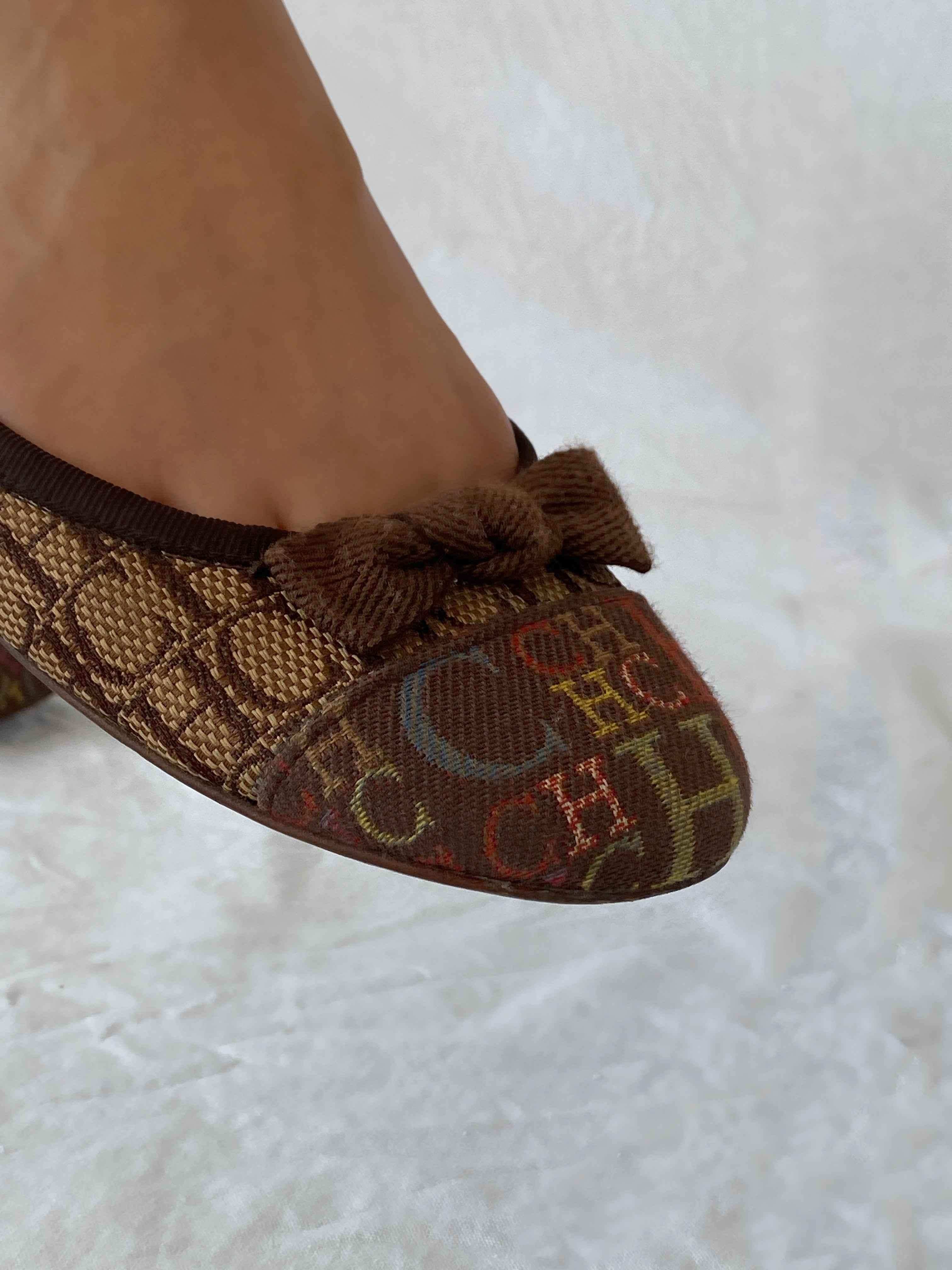 Carolina Herrera Monogram Brown Ballet Flat - Balagan Vintage Ballet flats 00s, 90s