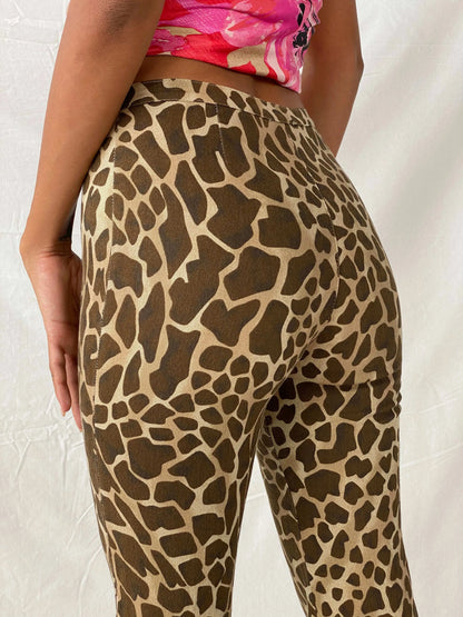 CHERIMAX Leopard Print Brown and Beige Flare Pants - XS - Balagan Vintage Pants 00s, animal print, Deals, flare, flare jeans, leopard print, Tojan