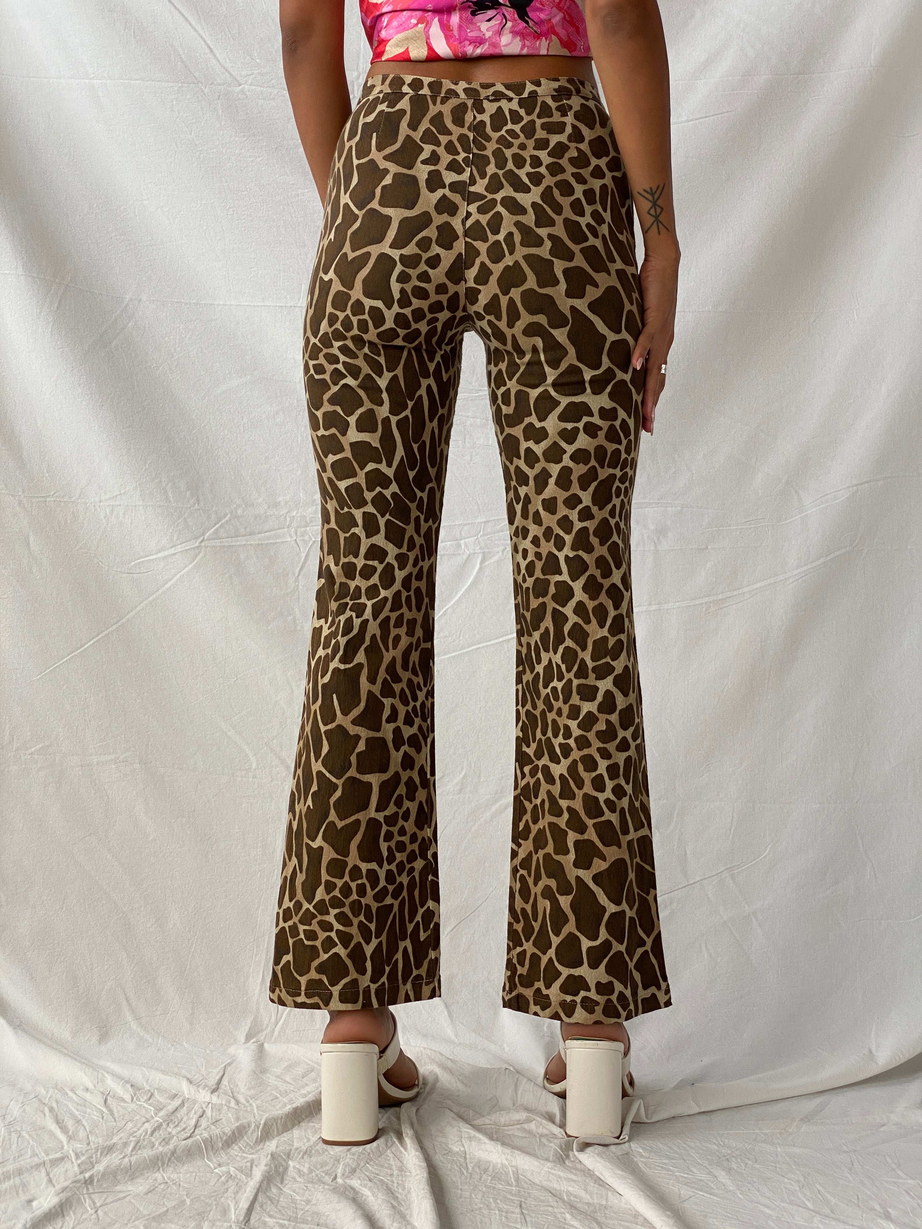 CHERIMAX Leopard Print Brown and Beige Flare Pants - XS - Balagan Vintage Pants 00s, animal print, flare, flare jeans, leopard print, Tojan