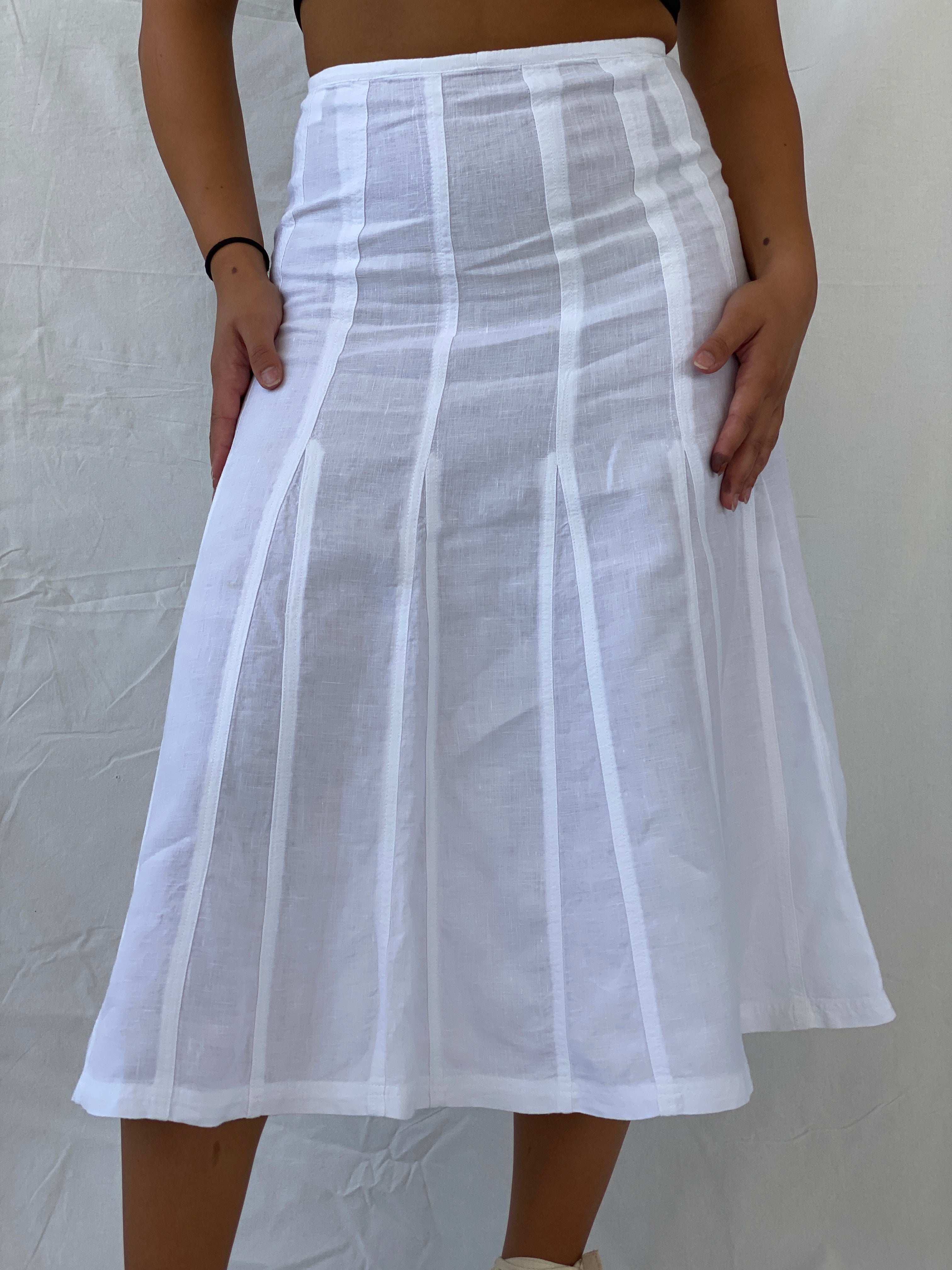 Cutest Everyday Midi A-Line Linen White Skirt - S - Balagan Vintage Midi Skirt 90s, consignment, floral skirt, Lana, midi skirt, Zeina