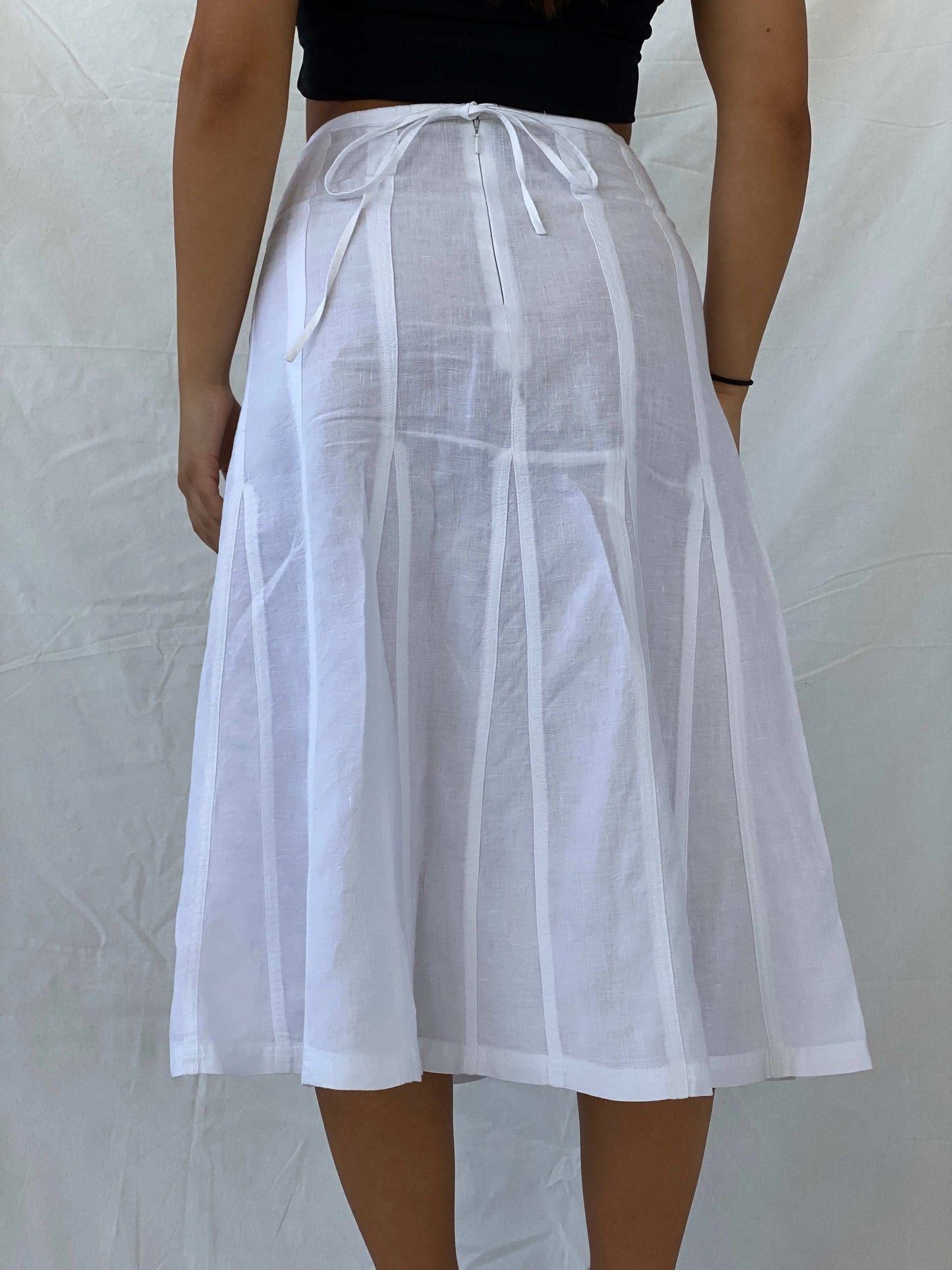 Cutest Everyday Midi A-Line Linen White Skirt - S - Balagan Vintage Midi Skirt 90s, consignment, floral skirt, Lana, midi skirt, Zeina