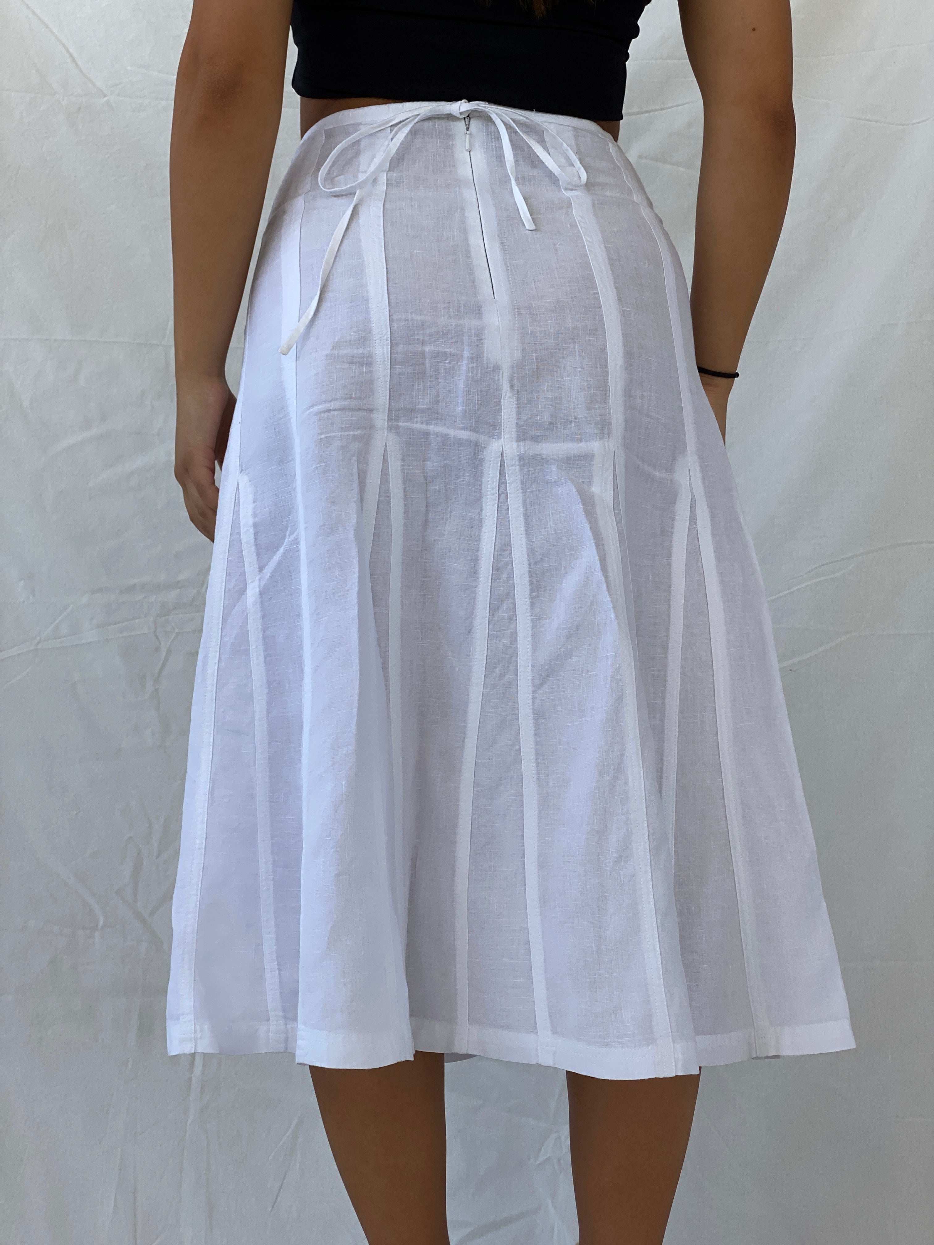 Cutest Everyday Midi A-Line Linen White Skirt - S - Balagan Vintage Midi Skirt 90s, consignment, floral skirt, Lana, midi skirt, Zeina