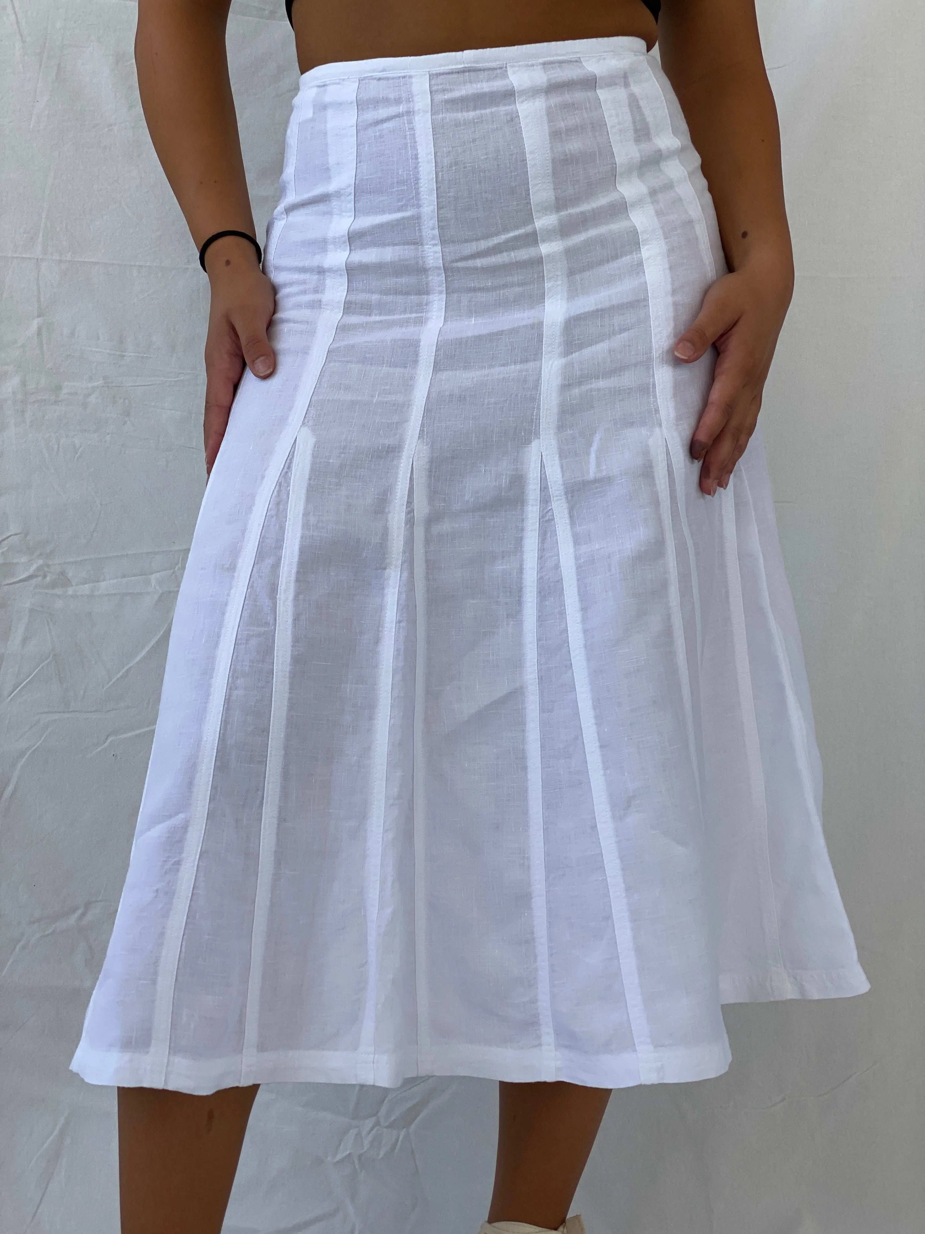 Cutest Everyday Midi A-Line Linen White Skirt - S - Balagan Vintage Midi Skirt 90s, consignment, floral skirt, Lana, midi skirt, Zeina