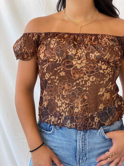 Cutest Y2K Floral Print Sheer Top - M - Balagan Vintage Half Sleeve Top 00s, Lana, sheer, summer, Y2K
