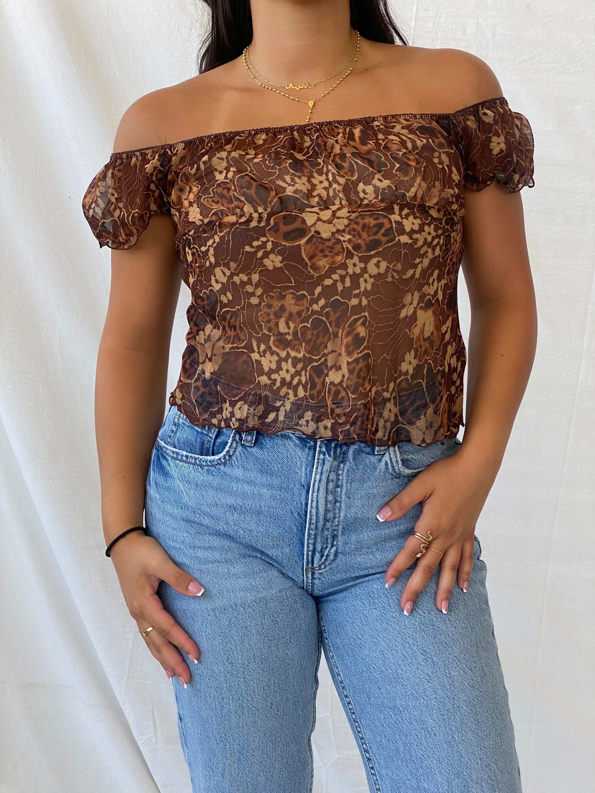 Cutest Y2K Floral Print Sheer Top - M - Balagan Vintage Half Sleeve Top 00s, Lana, sheer, summer, Y2K