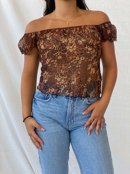 Cutest Y2K Floral Print Sheer Top - M - Balagan Vintage Half Sleeve Top 00s, Lana, sheer, summer, Y2K