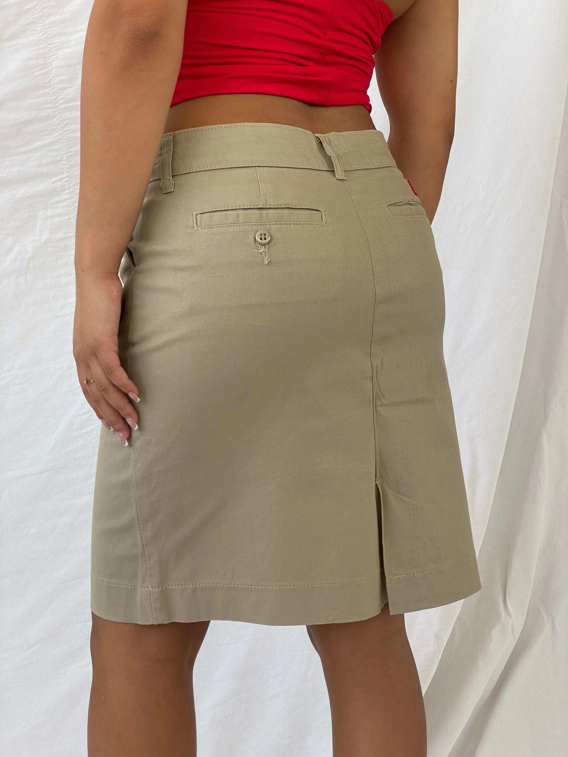 Dickies Khaki Straight Pencil Twill Skirt - Balagan Vintage Midi Skirt 00s, Lana, midi skirt, summer