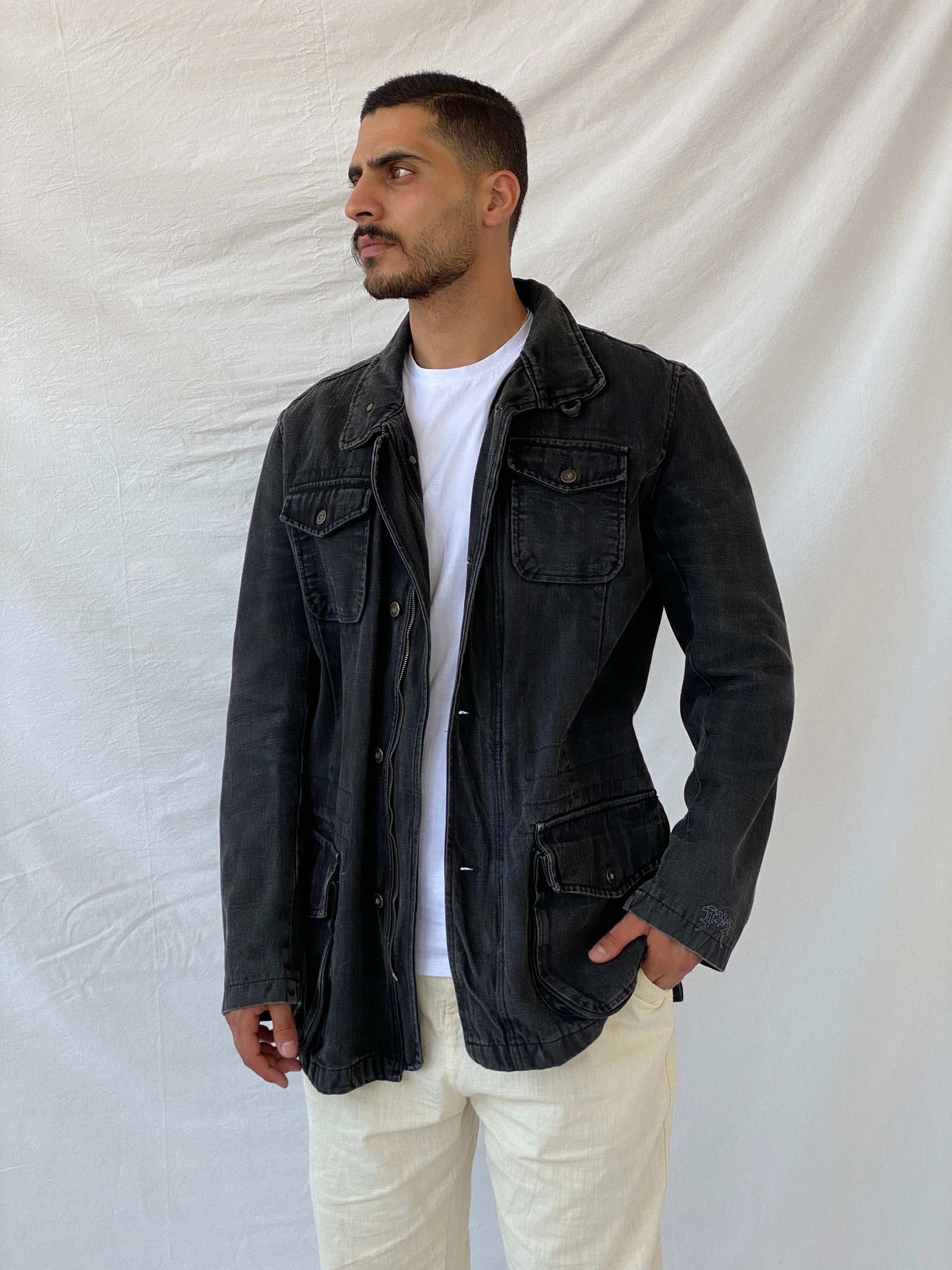 Diesel Black Denim Heavy Long Jacket - XXL - Balagan Vintage Denim Jacket 90s, denim, denim jacket, Ramez