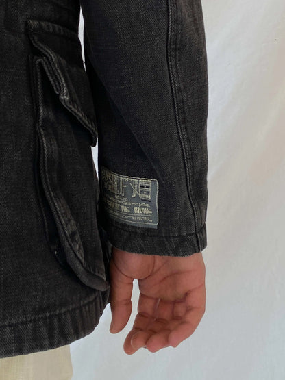 Diesel Black Denim Heavy Long Jacket - XXL - Balagan Vintage Denim Jacket 90s, denim, denim jacket, Ramez