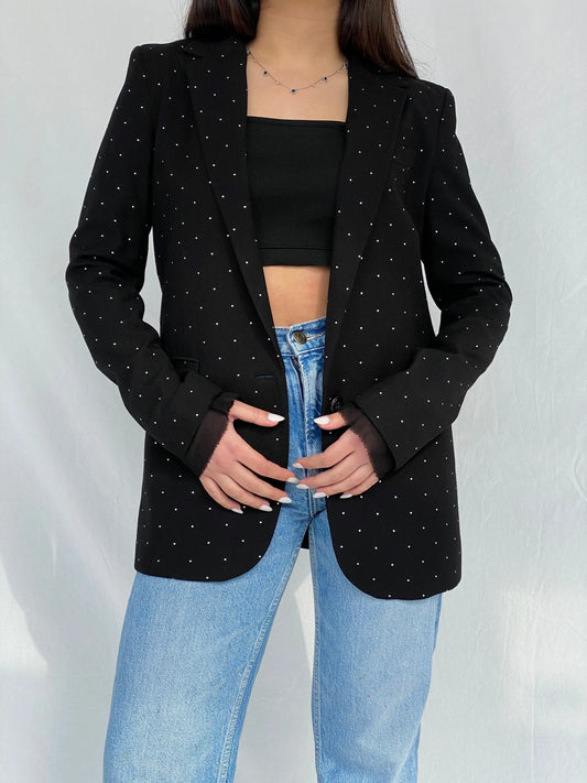 Diesel Embellished Silver Polka Dots Women’s Relaxed Work Blazer - XS - Balagan Vintage Blazer 00s, blazer, consignment, Diesel, Fatima, full sleeve blazer, Janan, sweater, winter