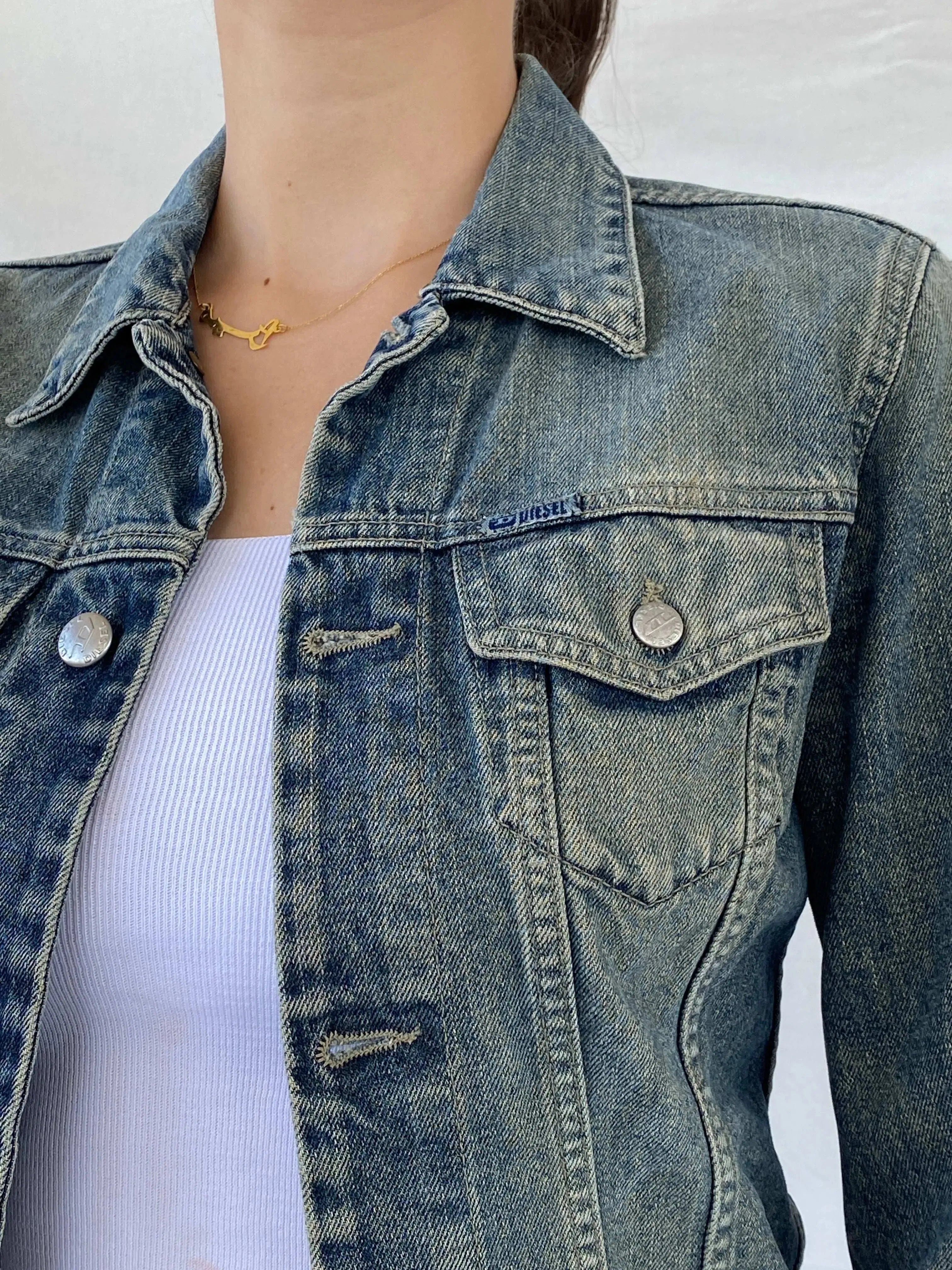 Diesel Fitted Women’s Washed Denim Jacket - S - Balagan Vintage Denim Jacket 00s, Coats&Jackets, denim, denim jacket, Diesel, Mira, Women's Denim Jackets