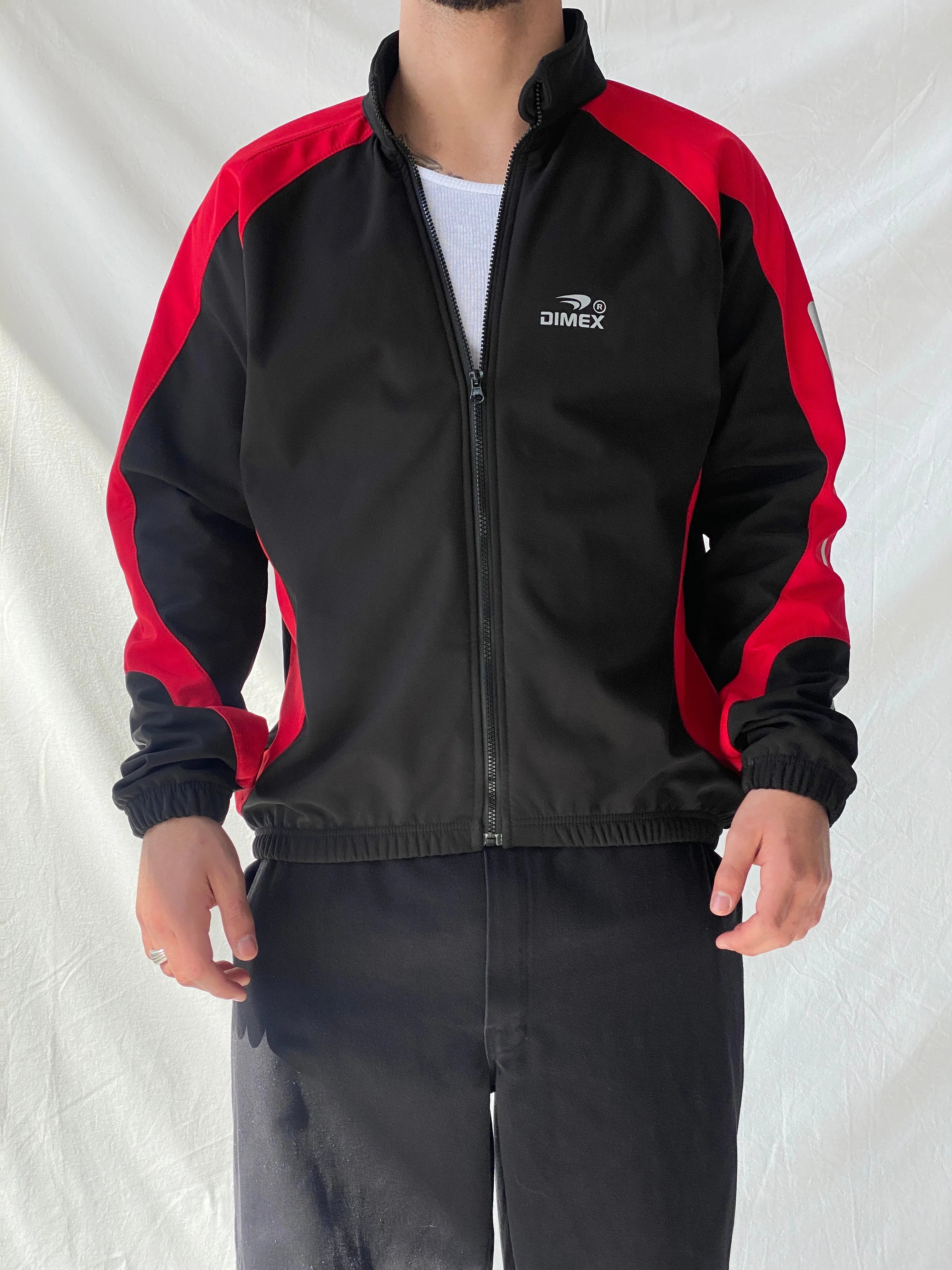 Dimex Colorblock Soft Shell Men’s Zip Up Red Black Cycling Jacket - L - Balagan Vintage Jacket 90s, consignment, Hamza, jacket, men, streetwear, vintage, vintage sweater, winter