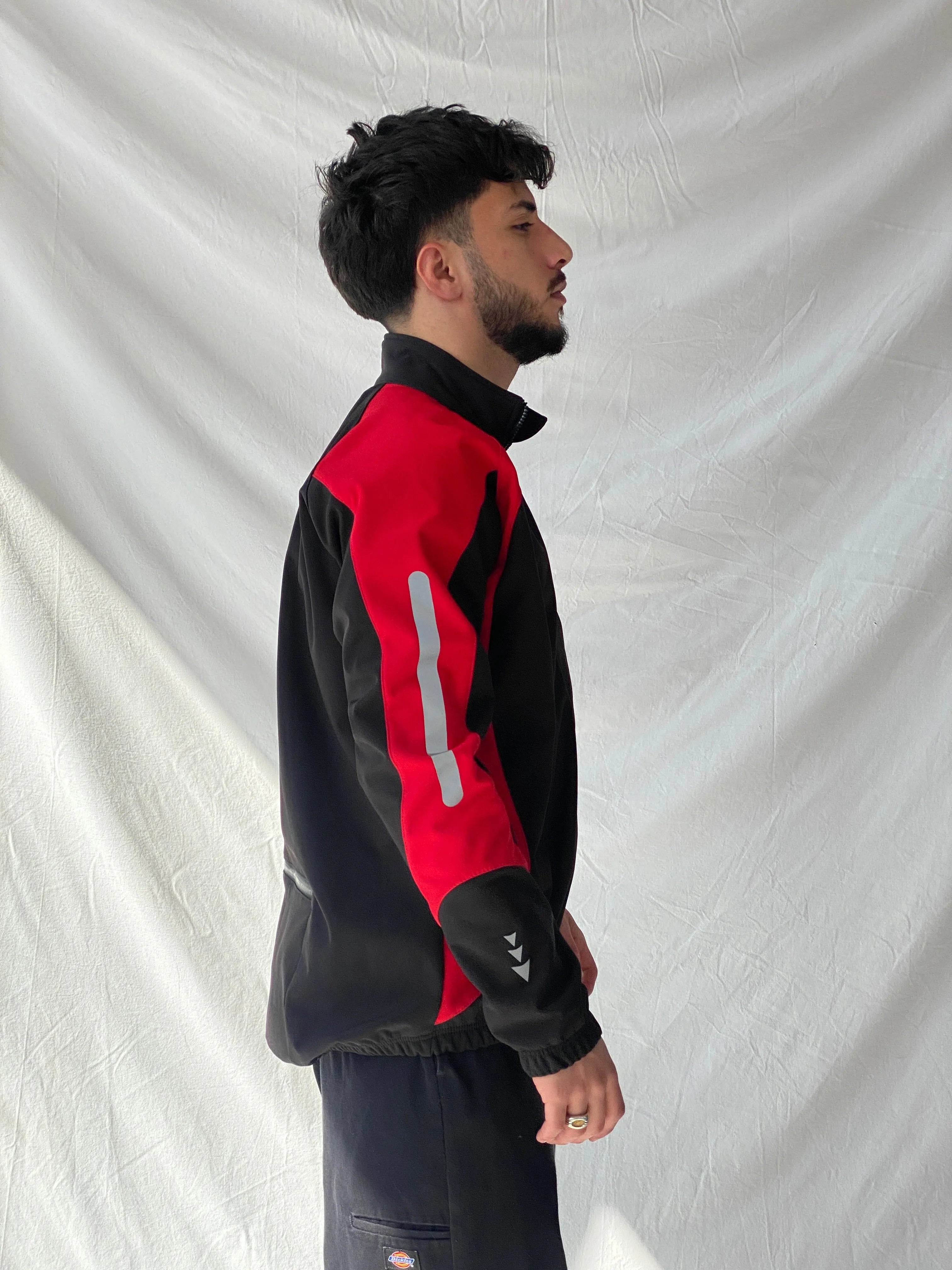 Dimex Colorblock Soft Shell Men’s Zip Up Red Black Cycling Jacket - L - Balagan Vintage Jacket 90s, consignment, Hamza, jacket, men, streetwear, vintage, vintage sweater, winter