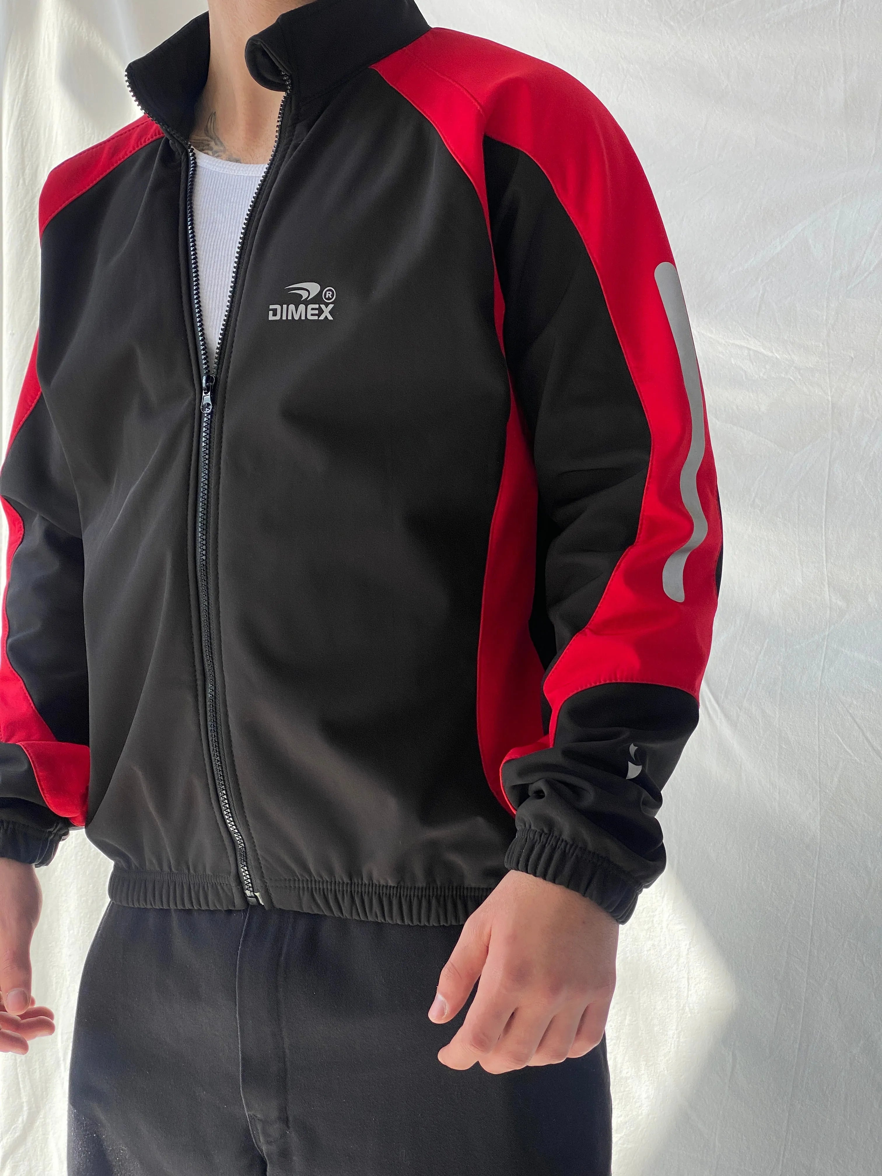 Dimex Colorblock Soft Shell Men’s Zip Up Red Black Cycling Jacket - L - Balagan Vintage Jacket 90s, consignment, Hamza, jacket, men, streetwear, vintage, vintage sweater, winter