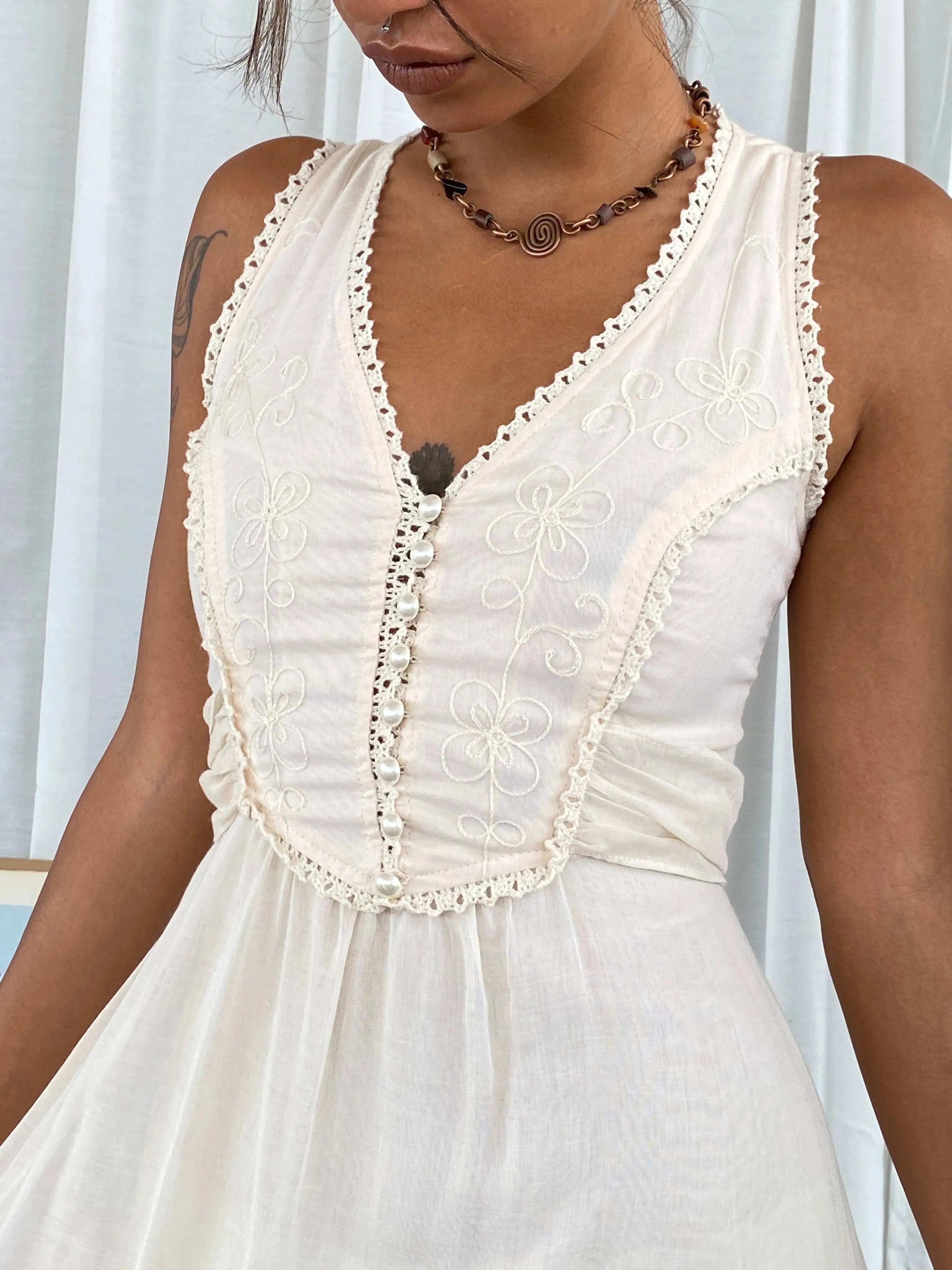 Dreamy 70s Phase II California Beige Cottage Core Maxi Dress - XS - Balagan Vintage Maxi Dress 70s, Cottage core, maxi dress, summer dress, Tojan, vintage dress, Wedding Guest