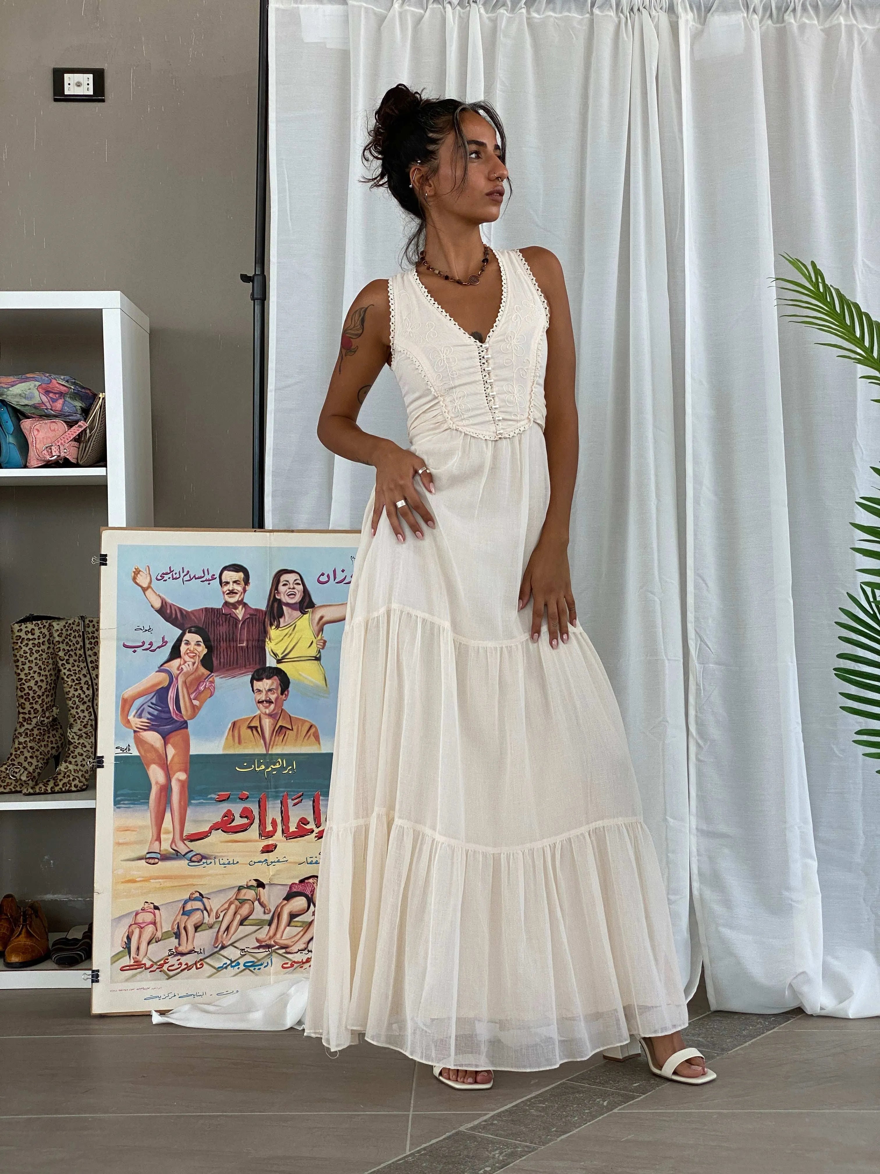 Dreamy 70s Phase II California Beige Cottage Core Maxi Dress - XS - Balagan Vintage Maxi Dress 70s, Cottage core, maxi dress, summer dress, Tojan, vintage dress, Wedding Guest
