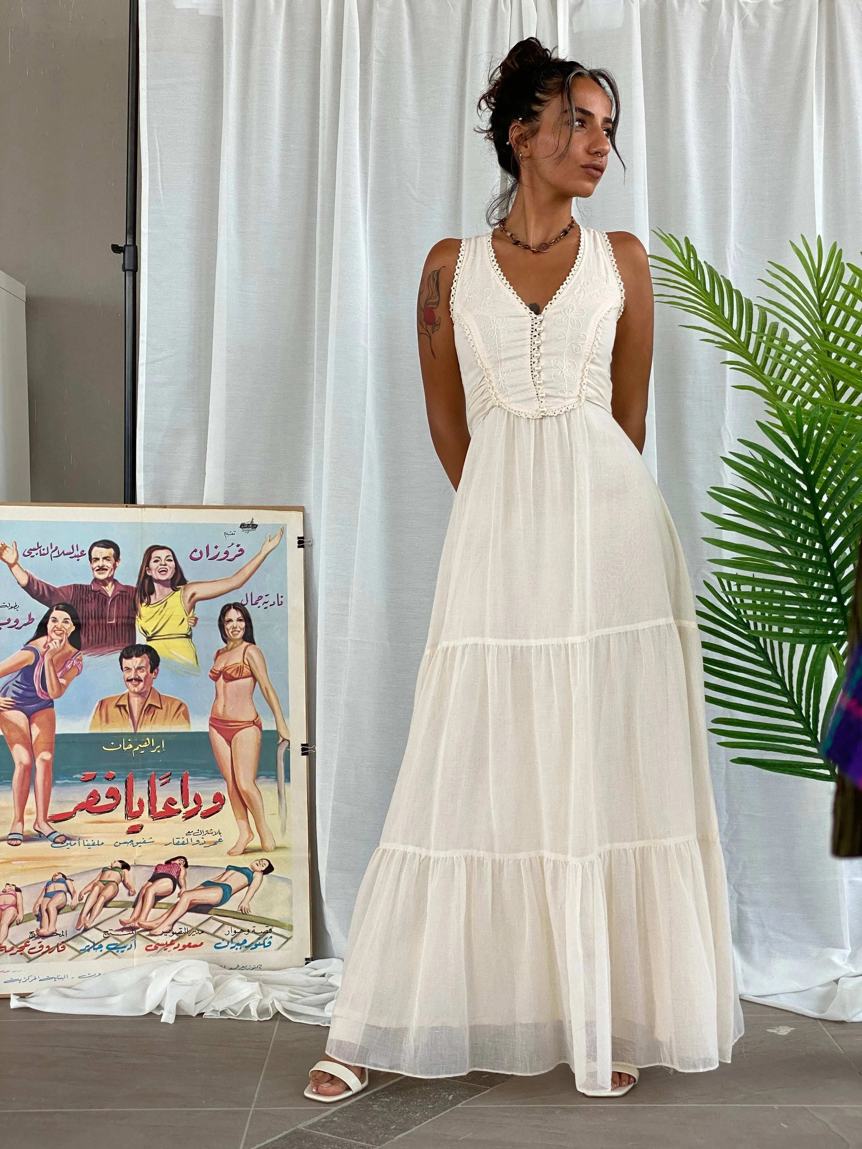 Dreamy 70s Phase II California Beige Cottage Core Maxi Dress - XS - Balagan Vintage Maxi Dress 70s, Cottage core, maxi dress, summer dress, Tojan, vintage dress, Wedding Guest