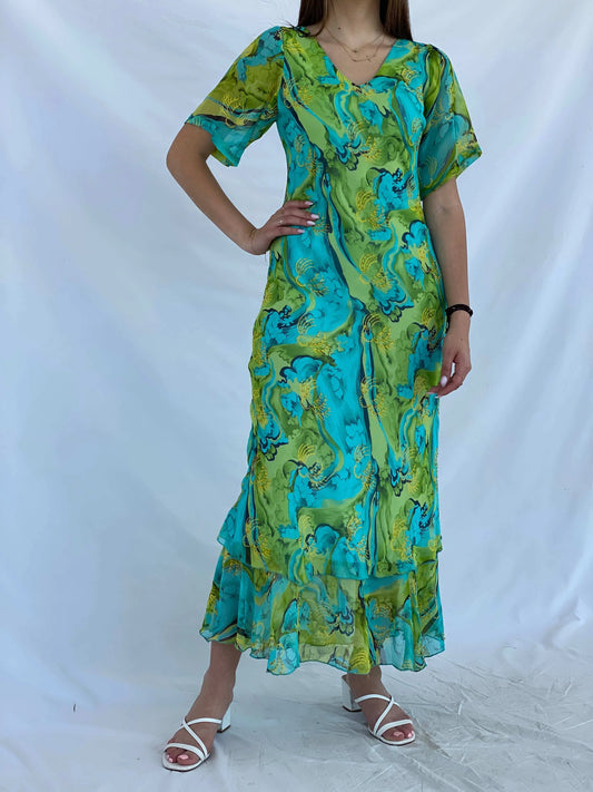 Dreamy Chirag Floral Beaded Maxi Wedding Guest Dress Size M - Balagan Vintage Midi Dress 90s, dress, floral, floral dress, floral print, Juana, maxi dress