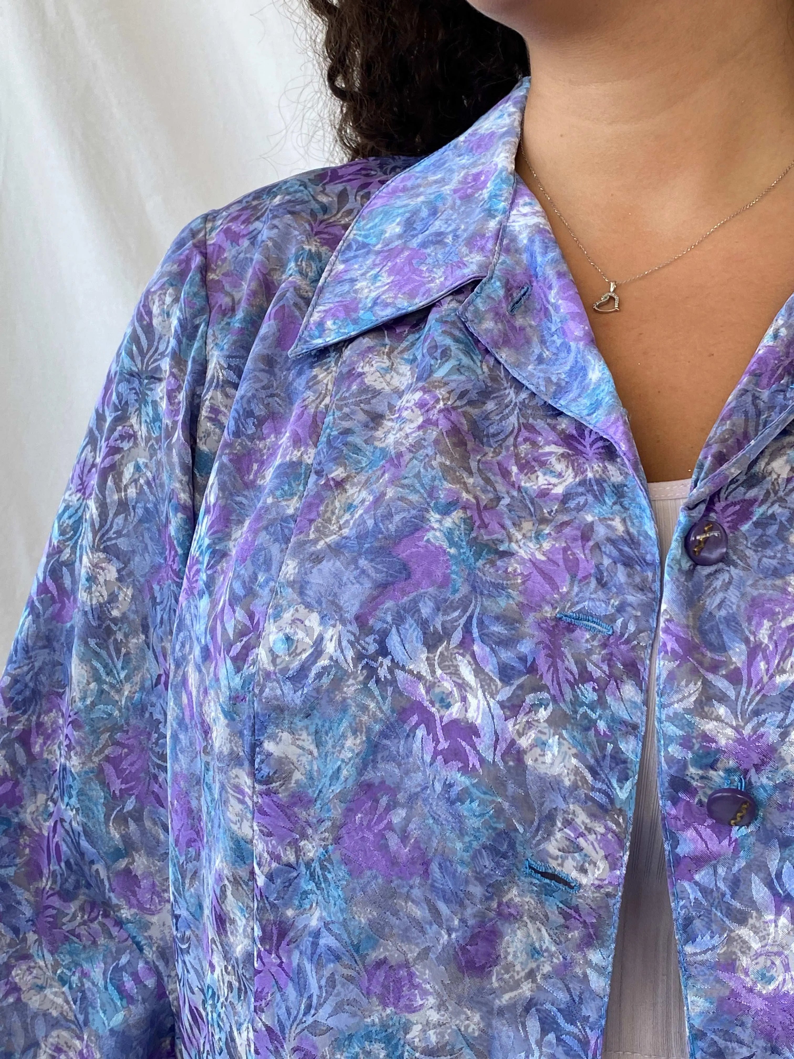 Dreamy Vintage Handmade Blue and Purple Full Sleeve Button Shirt - L - Balagan Vintage Full Sleeve Shirt 00s, 90s, Dina, floral, floral shirt, full sleeve shirt, multicolored, oversized, oversized shirt, printed shirt, women shirt