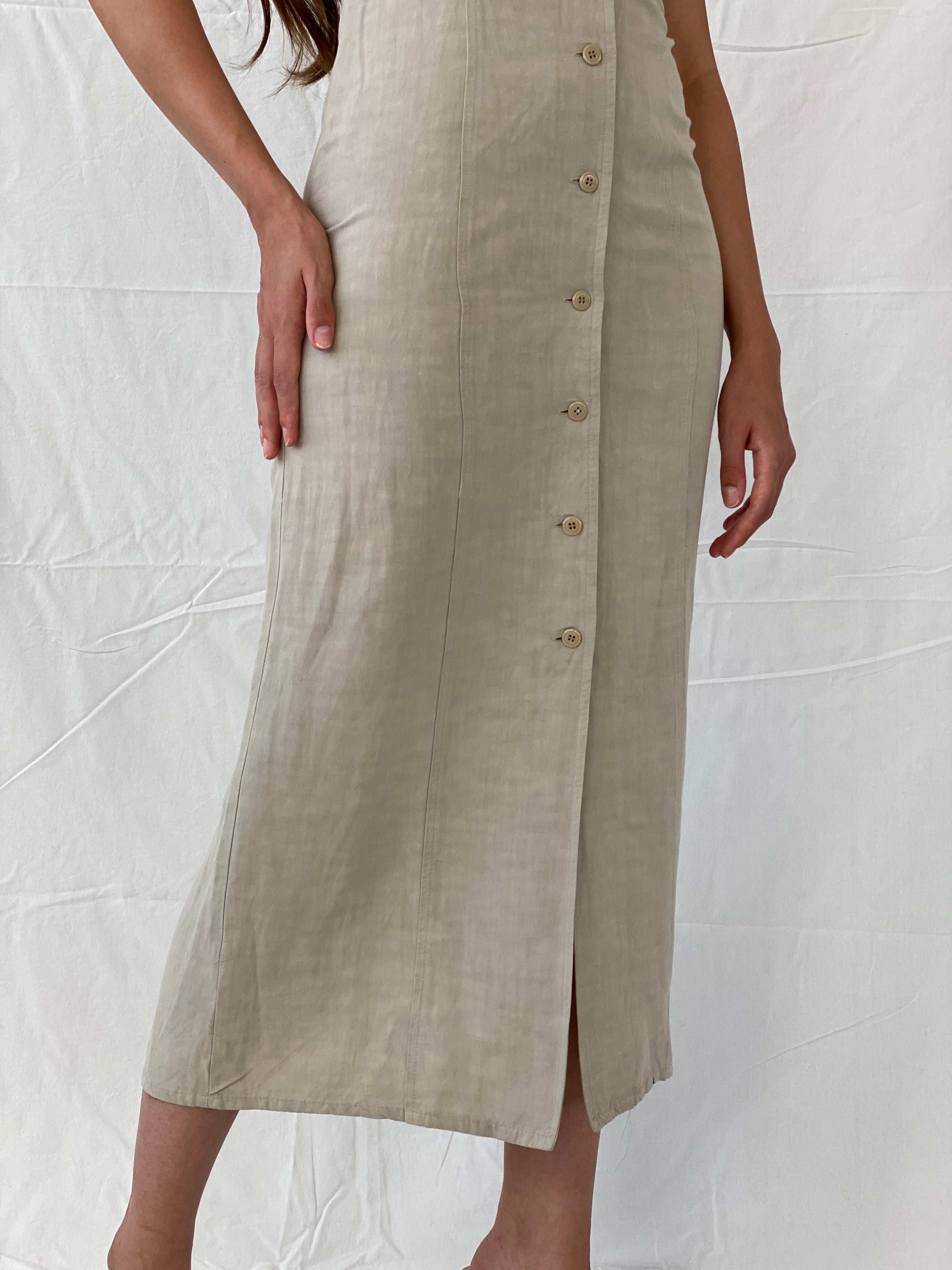 Early 00s Zara Woman Linen Button Down Maxi Beige Dress - S - Balagan Vintage Maxi Dress 00s dress, 90s, consignment, maxi dress, Mira, velvet, Y2K dress, Zeina